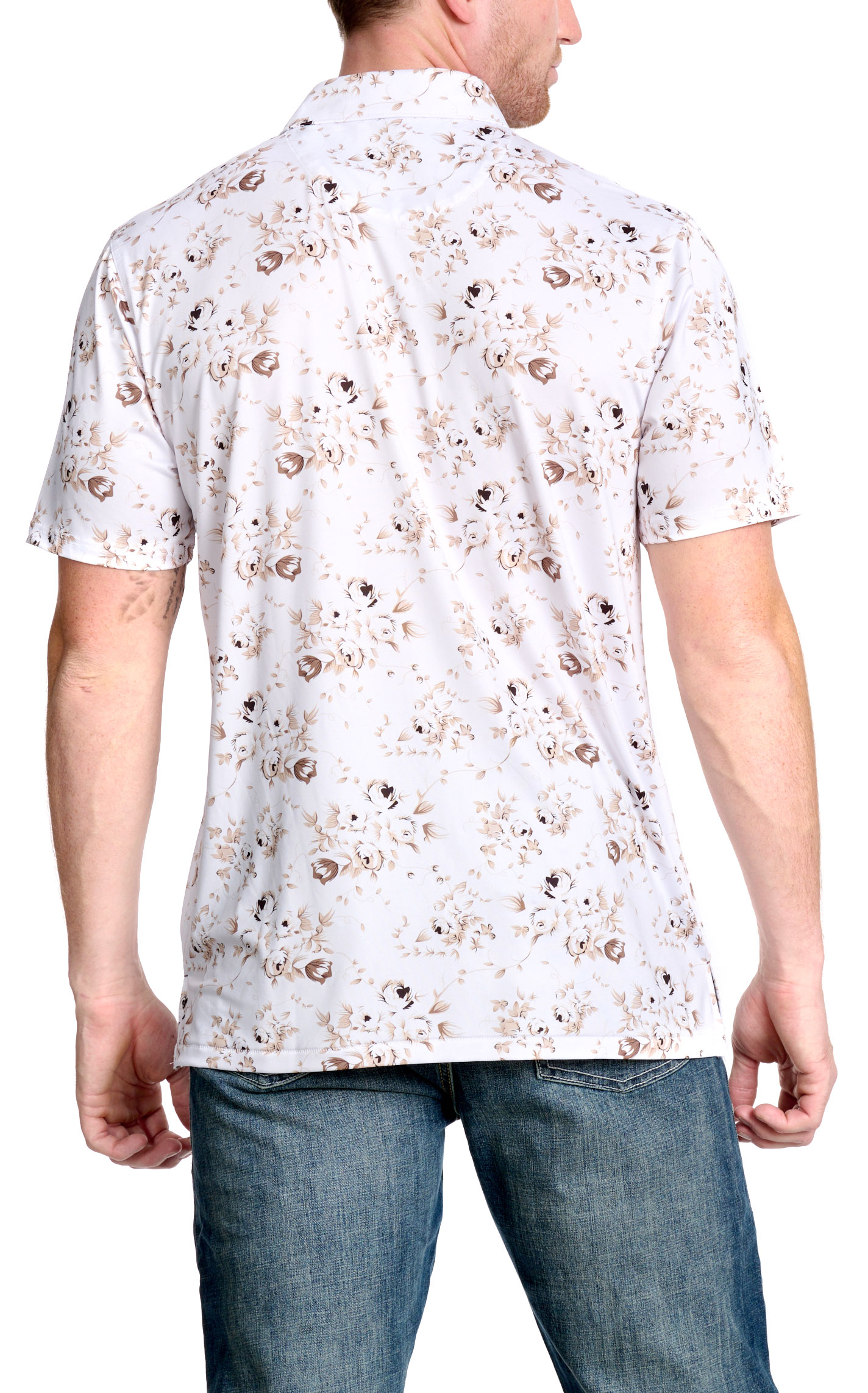Rafter C Men's Coffee Floral Print Polo Shirt - Image 1