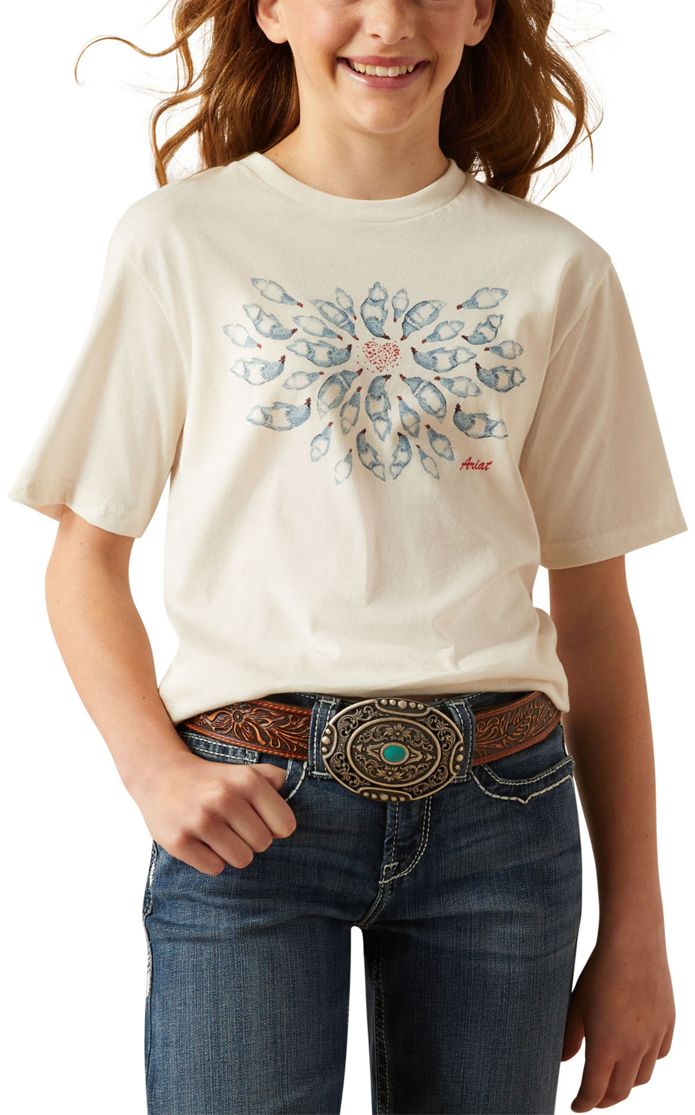 Ariat Girl's White Chicken Love T-Shirt - Image 1