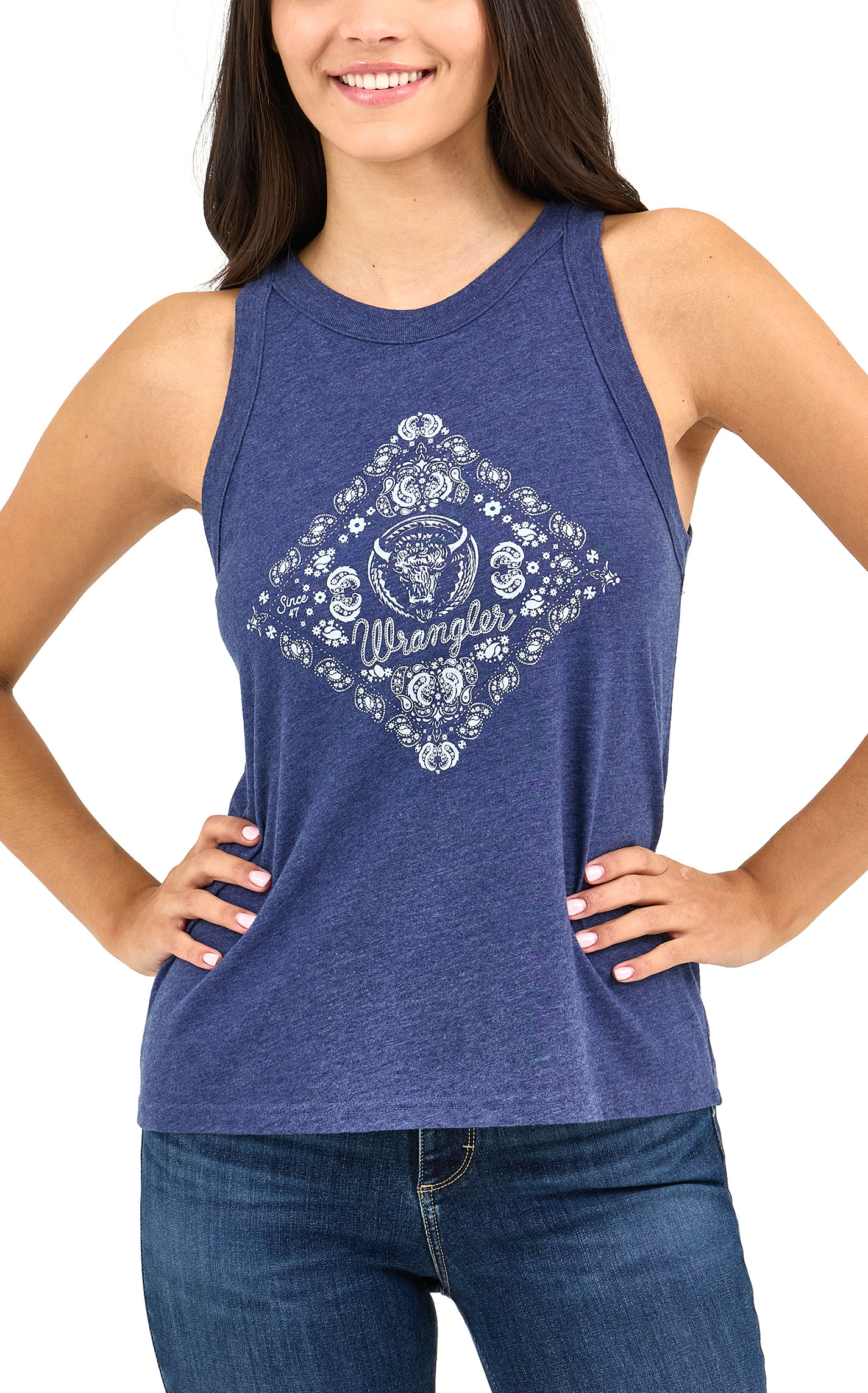 Wrangler Women's Blue Bandana Screen Print Tank T-Shirt - Image 2
