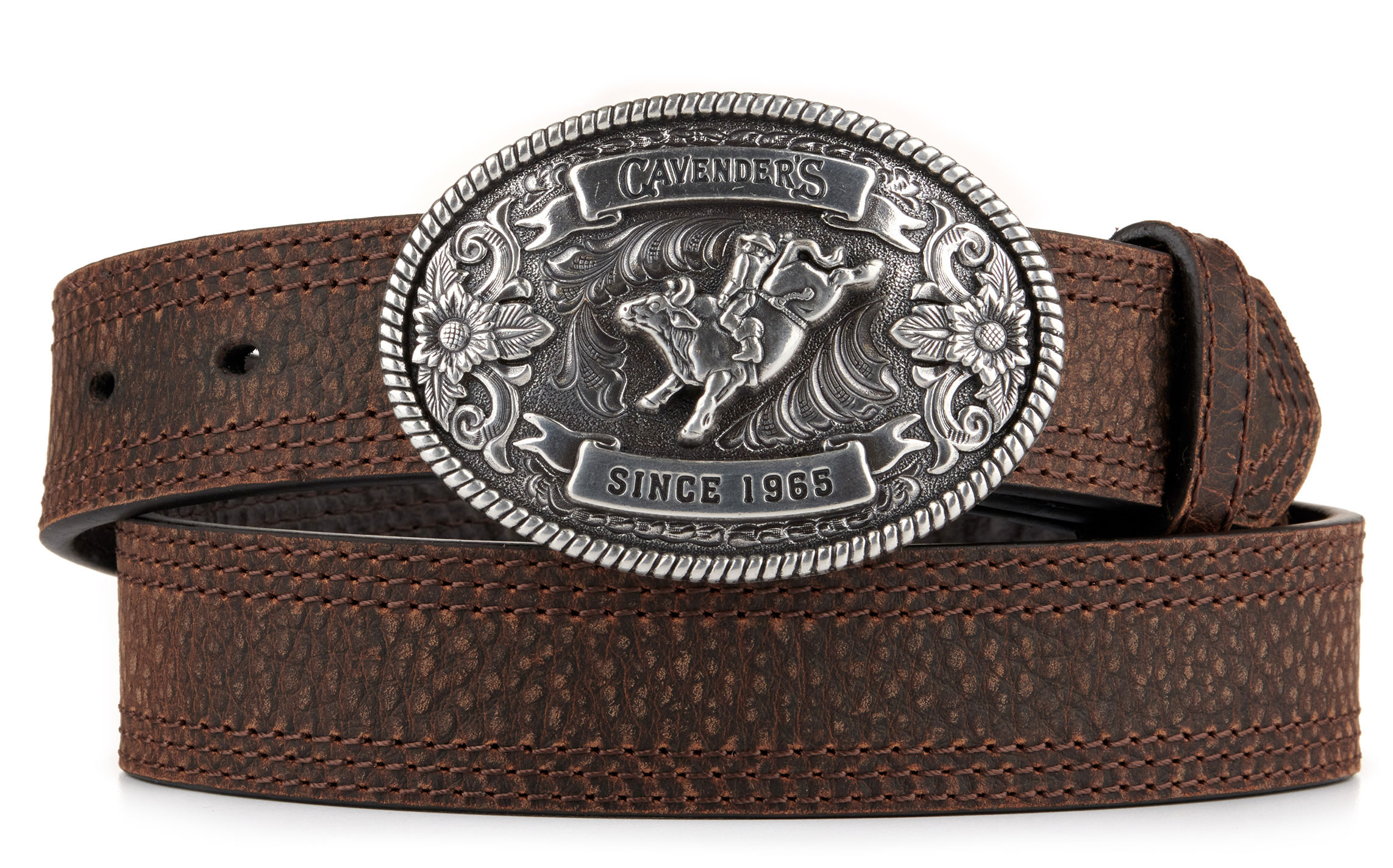 Cavender's Kids' Brown with Oval Bullrider Logo Buckle Western Belt - Image 1
