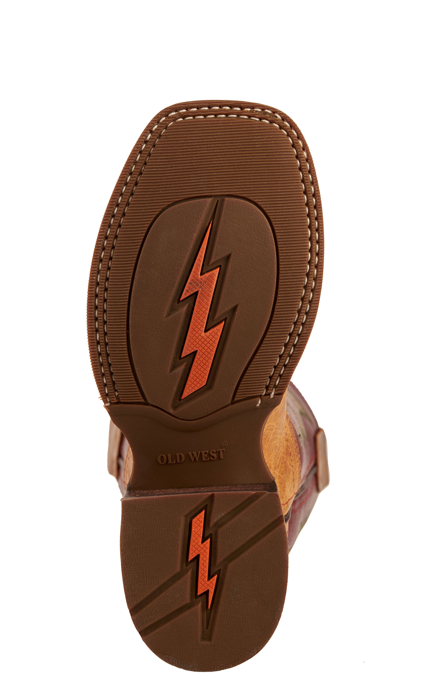 Old West Kid's Cactus Tan and Red Wide Square Toe Cowboy Boots - Image 1