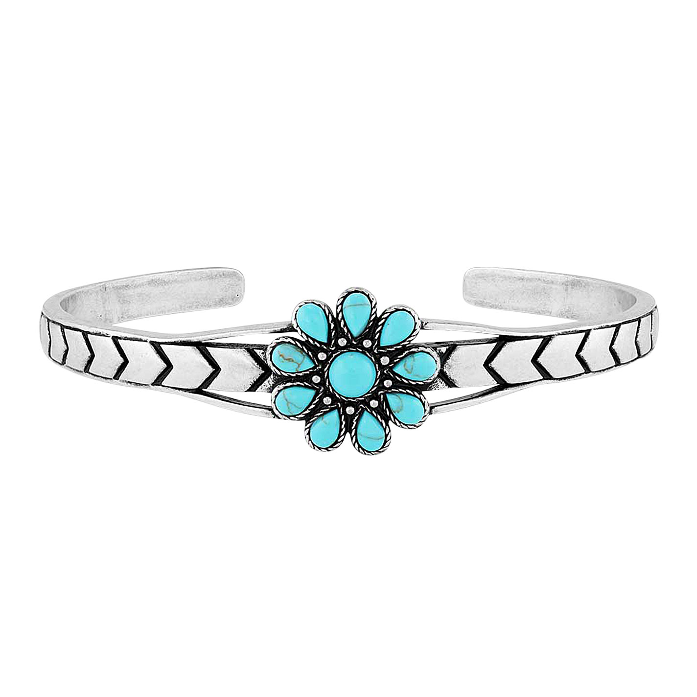Montana Silversmiths Women's Silver with Turquoise Sunflower Concho Cuff Bracelet - Image 1