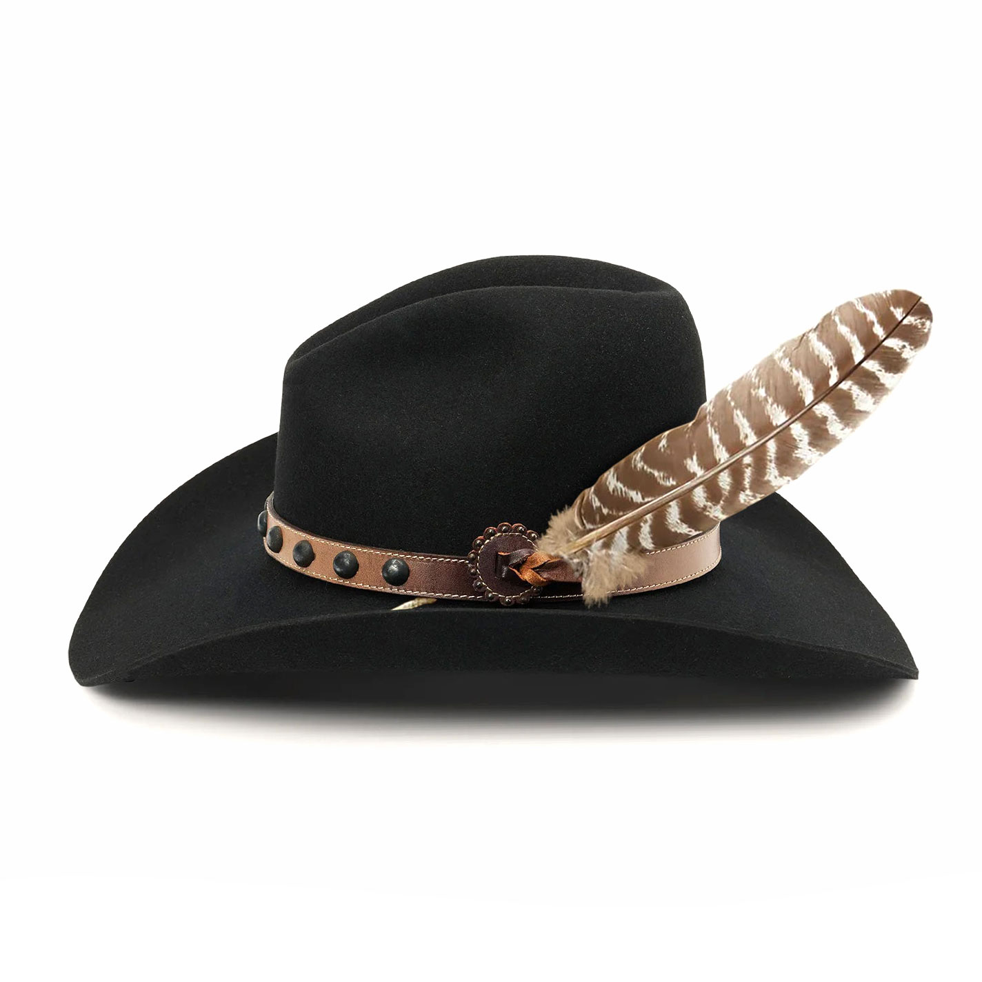 Stetson 4X Broken Bow Gus Black with Brown Studded Leather Hat Band Felt Cowboy Hat - Image 1