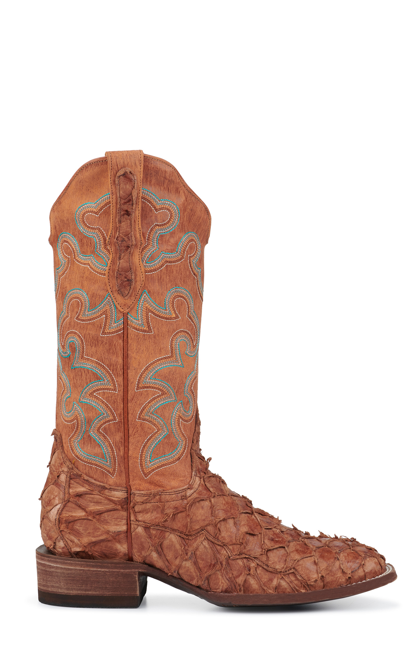 Cavender's Women's Peanut Pirarucu and Mango Wide Square Toe Exotic Cowboy Boots - Image 1