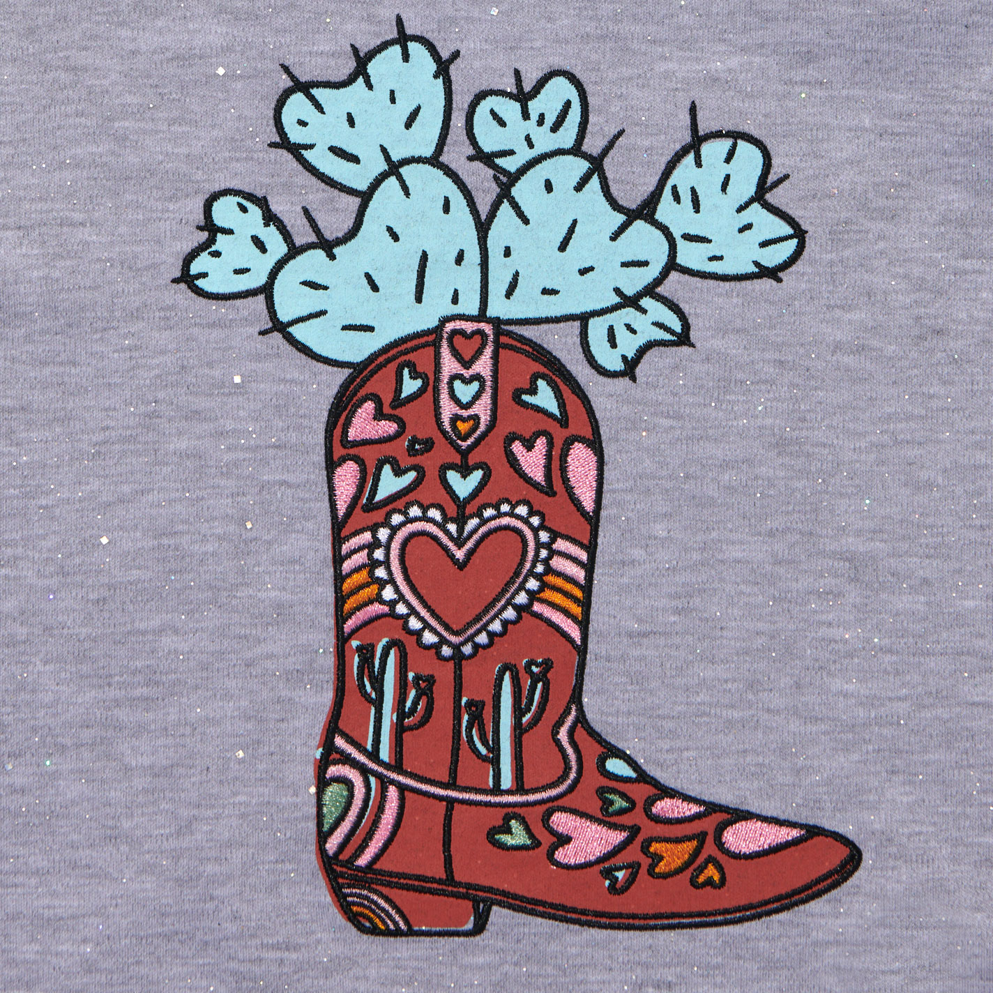 Rockin C Girl's Glitter Gray Boots & Cactus Top - Image 1