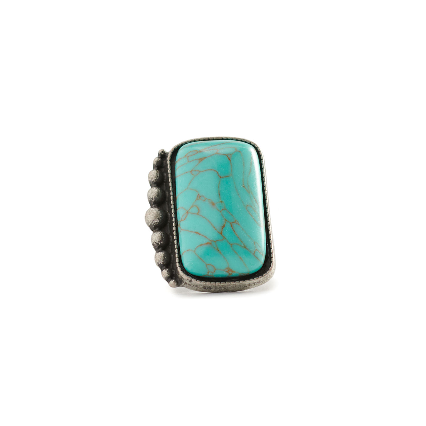 Rockin C Silver & Square Turquoise Stone Ring - Image 1