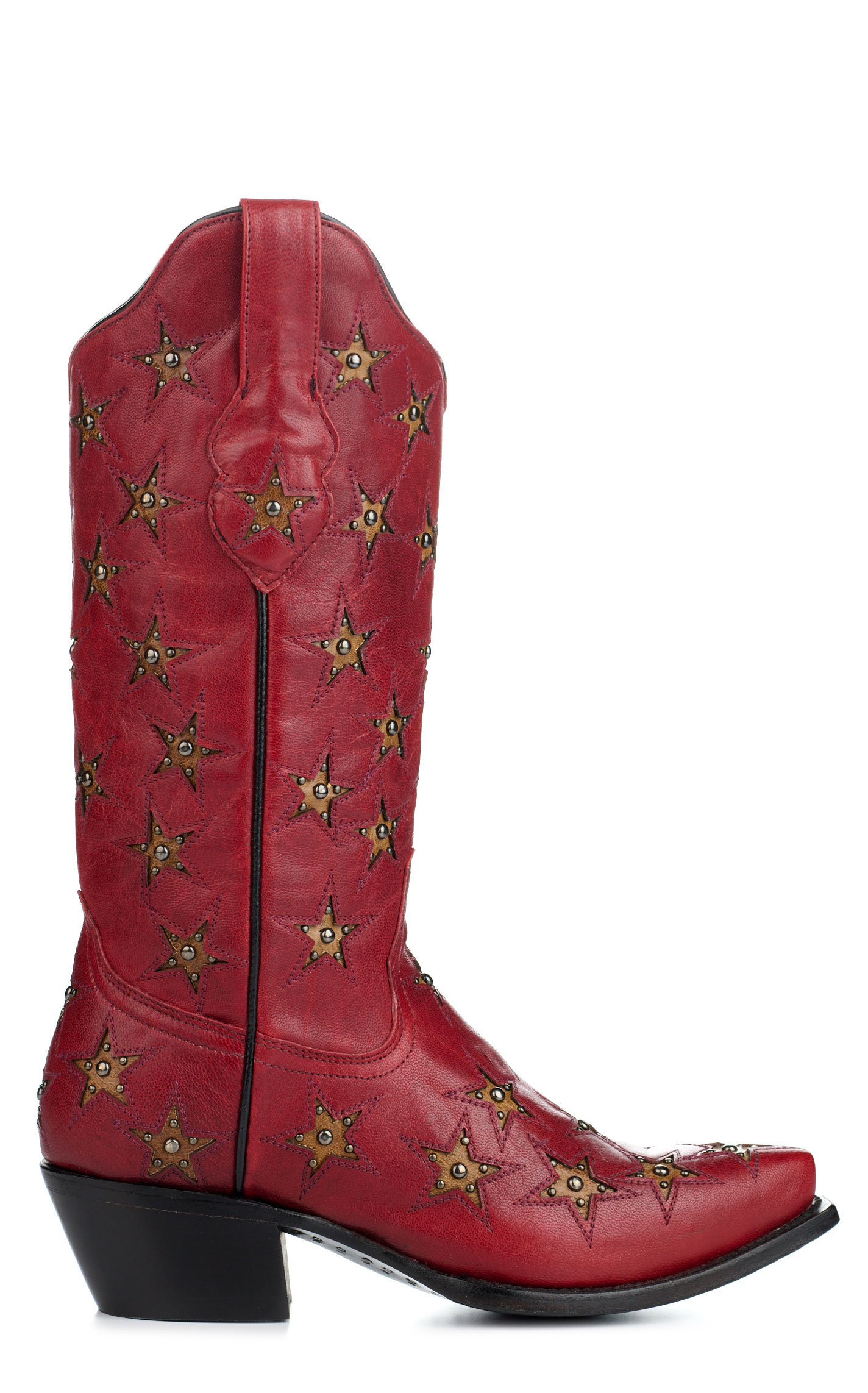Black Star Women's Marfa Red with Dark Gold Star Inlays Snip Toe Cowboy Boots - Image 7
