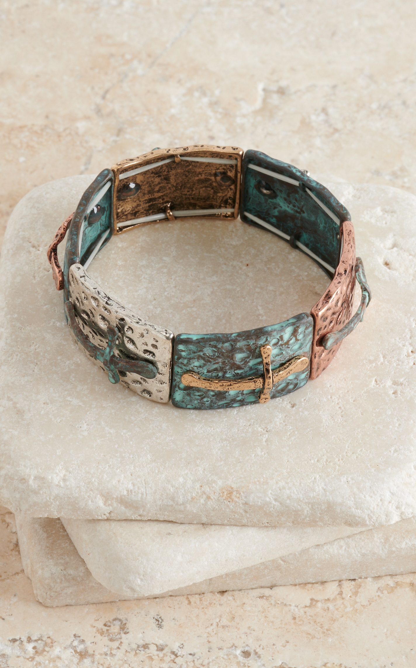 Blazin Roxx Mixed Metal with Crosses Stretch Bracelet - Image 1