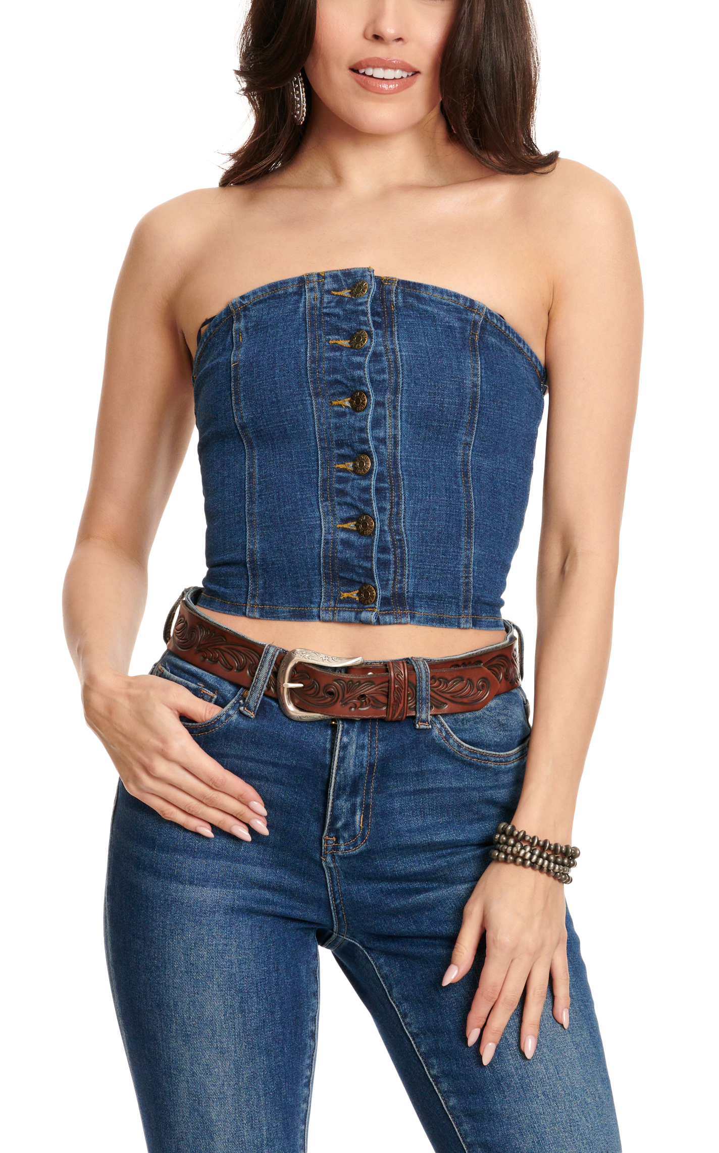 One Up Jeans Women's Dark Wash Denim Tube-Vest - Image 1
