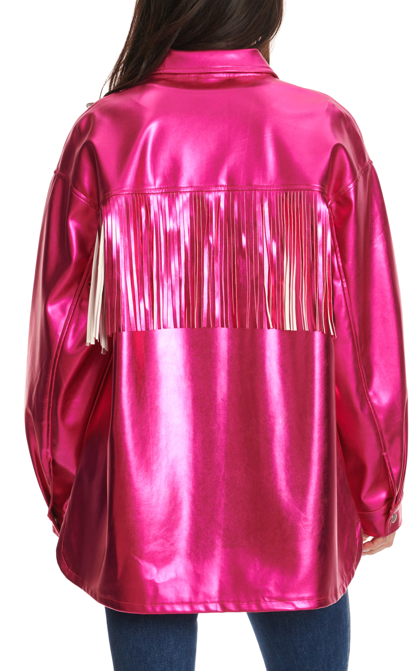 Southern Grace Women's Change of Pace Metallic Hot Pink Fringed Jacket - Image 1