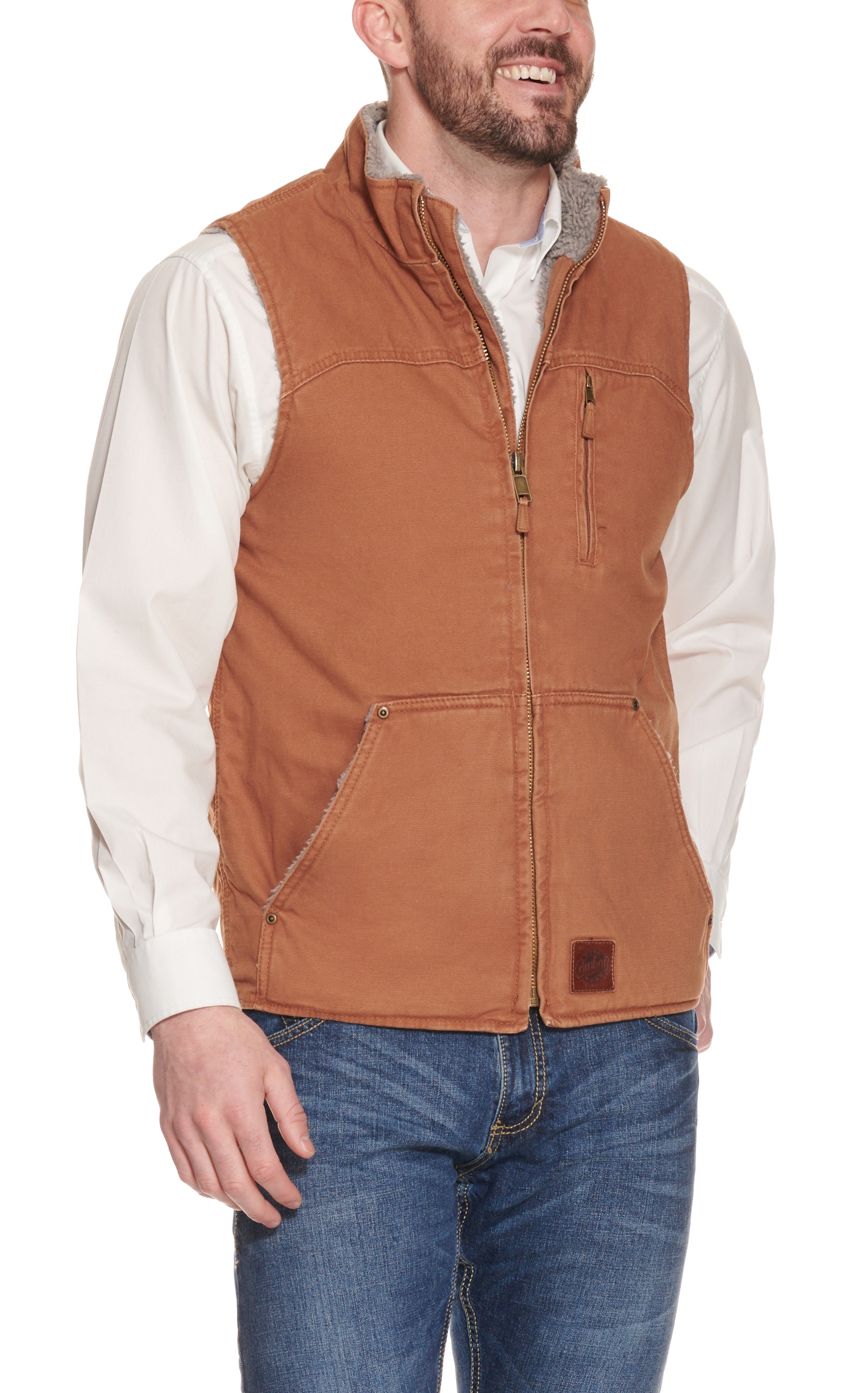 Cowboy Workwear Men's Brown Canvas Sherpa Lined Vest - Image 1