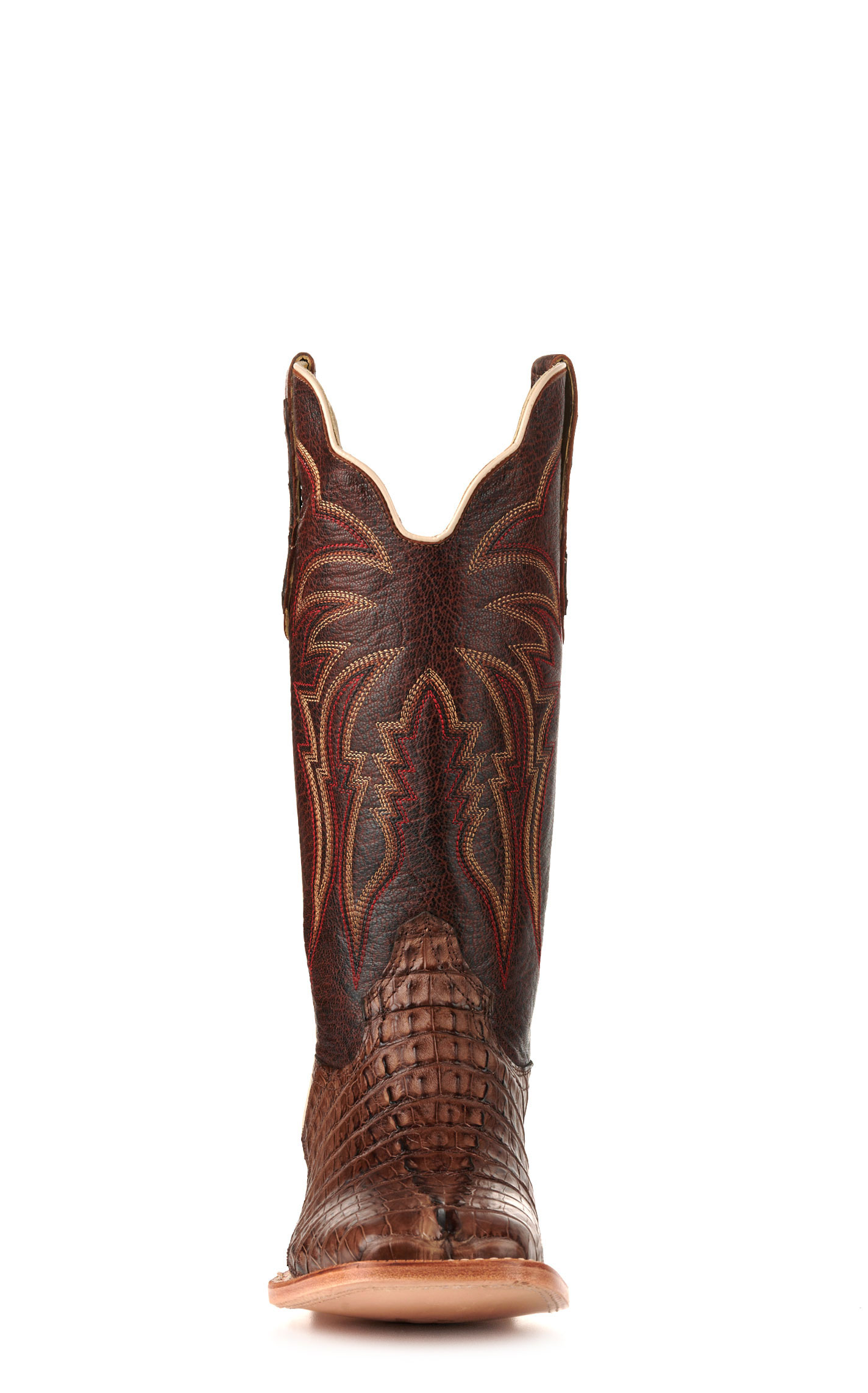 R. Watson Men's Kango Tobac Hornback Caiman Tail and Cognac Wide Square Toe Exotic Cowboy Boots - Image 1