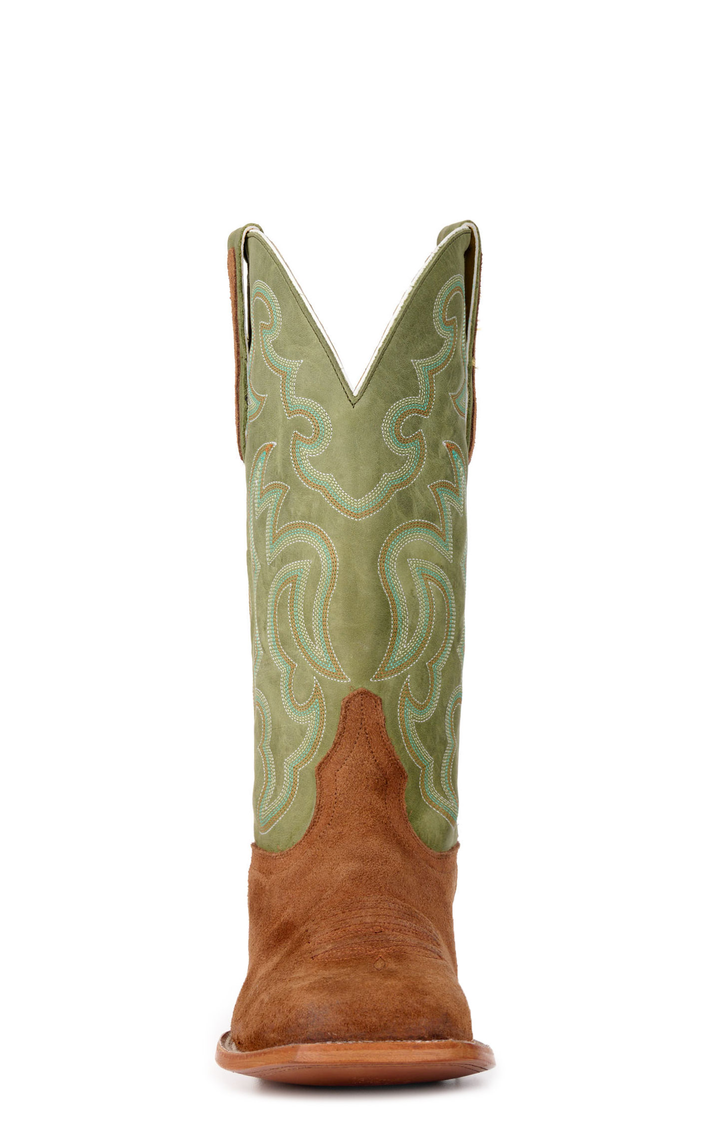 Cavender's Men's Brown Roughout and Olive Wide Square Toe Cowboy Boots - Image 1