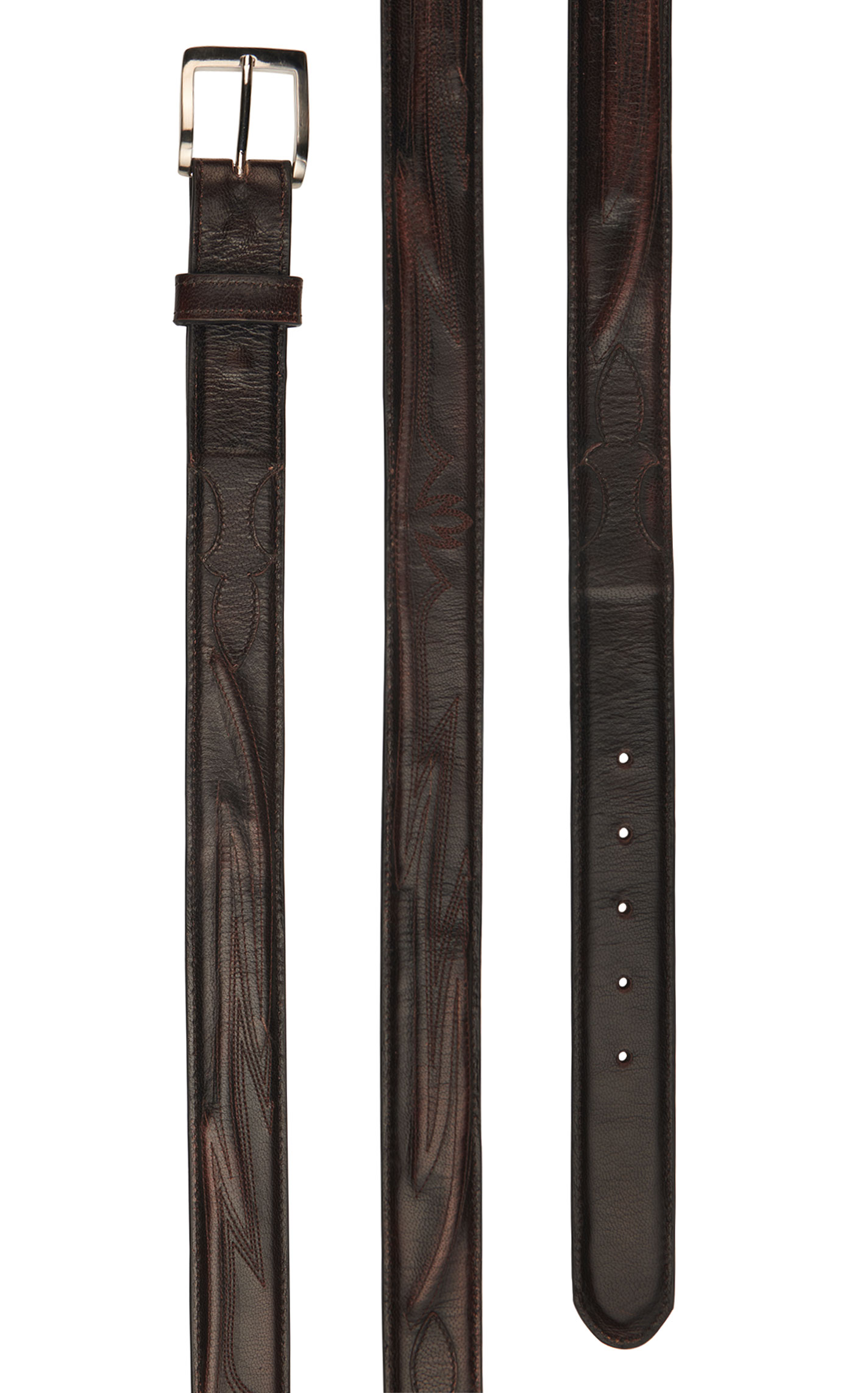 JRC & Sons Men's Umber Stitched Goat Leather Western Belt - Image 1