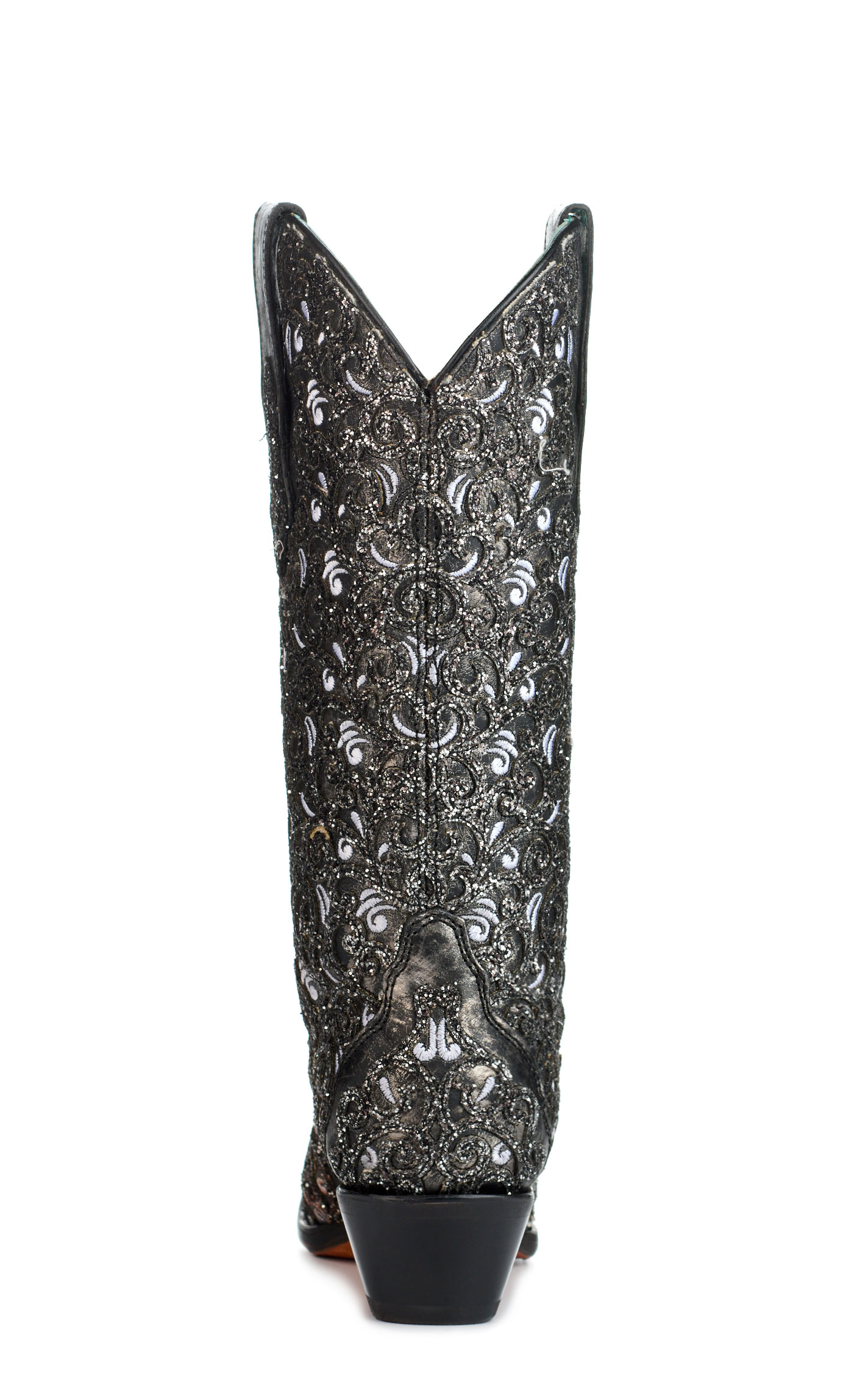 Corral Women's Black with Glitter Overlay Black Light Snip Toe Cowboy Boots - Image 1