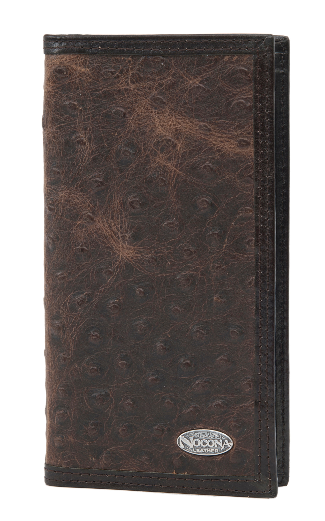 Nocona Dark Brown Ostrich Print Checkbook / Rodeo Wallet - Image 1