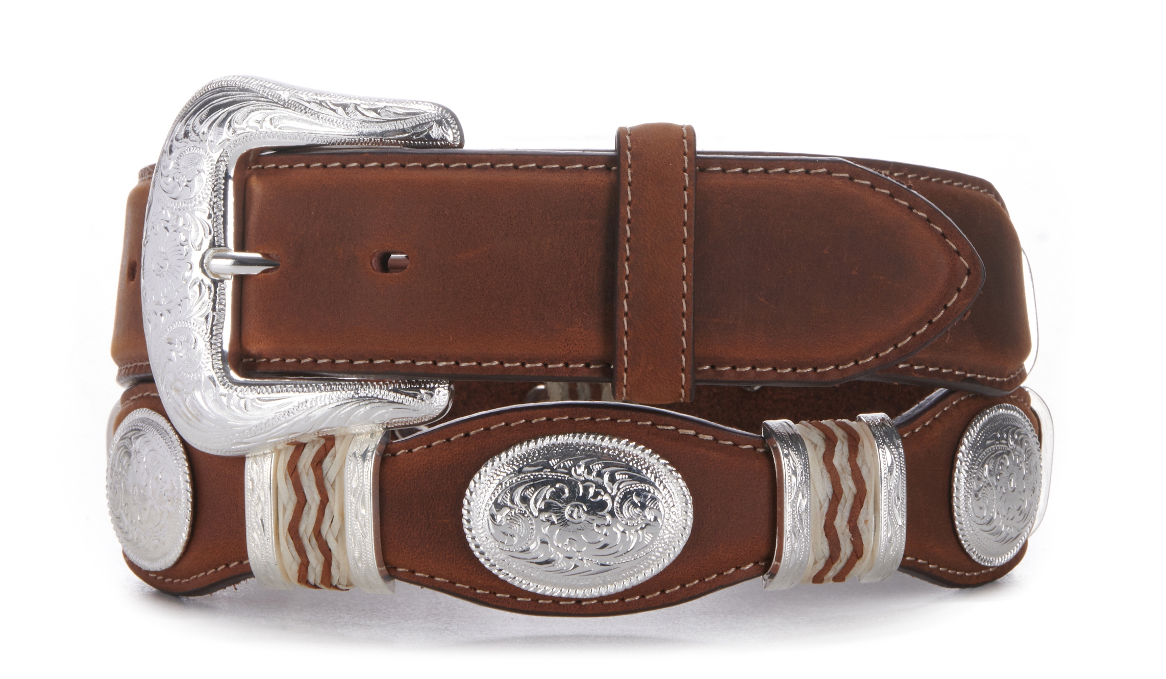 Tony Lama Men's Cutting Champ Bark Concho Scalloped Western Belt - Image 1