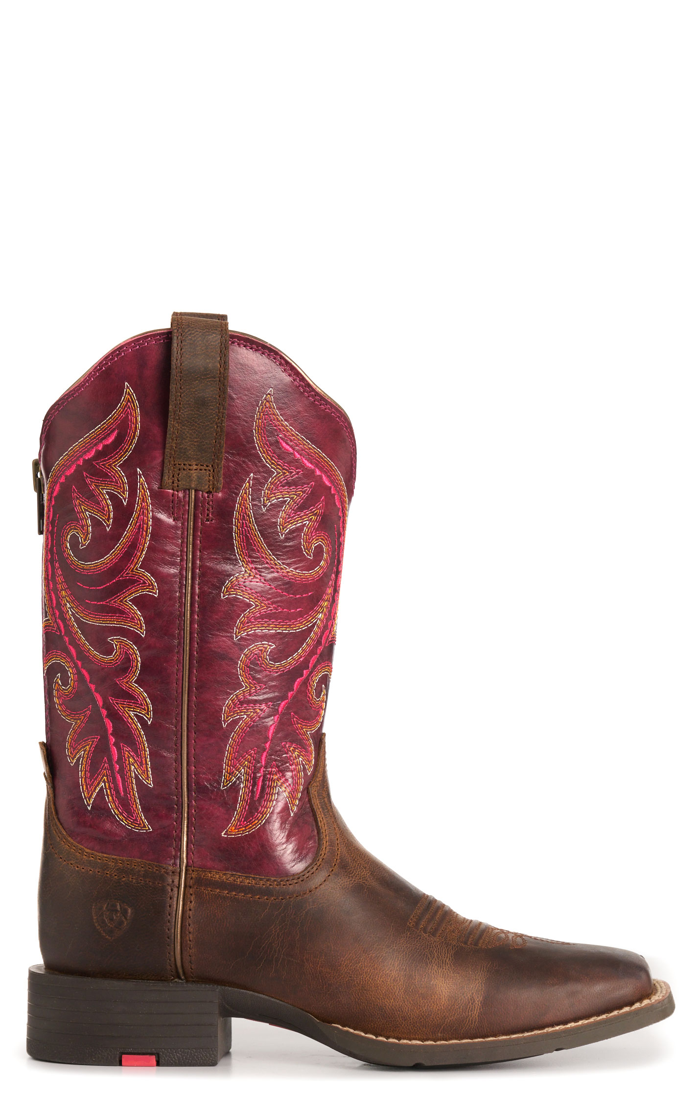 Ariat Women's Worn Mocha and Raspberry Round Up Back Zip Wide Square Toe Cowboy Boots - Image 1