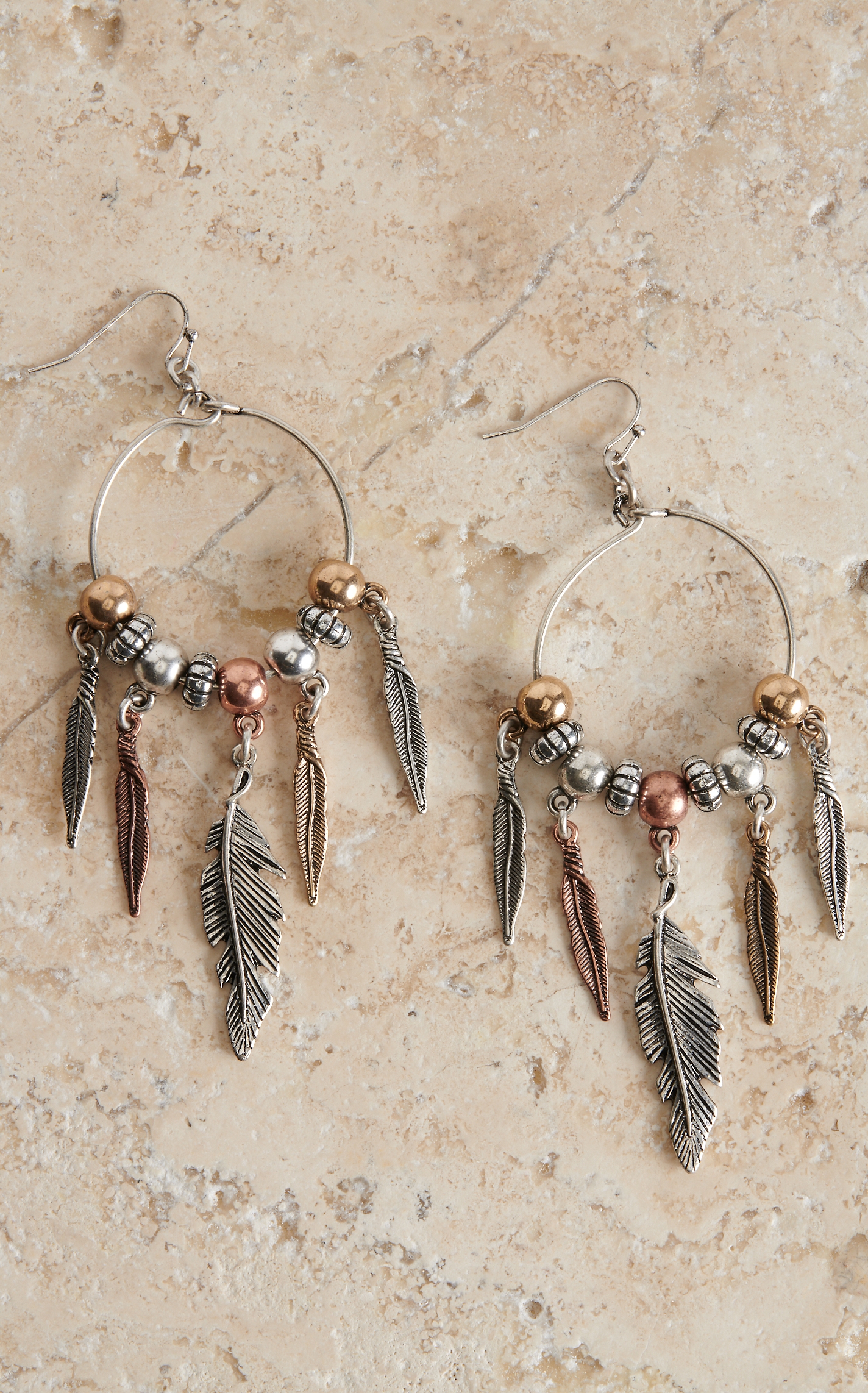 Blazin Roxx Feather Drop Hoop Earrings - Image 1