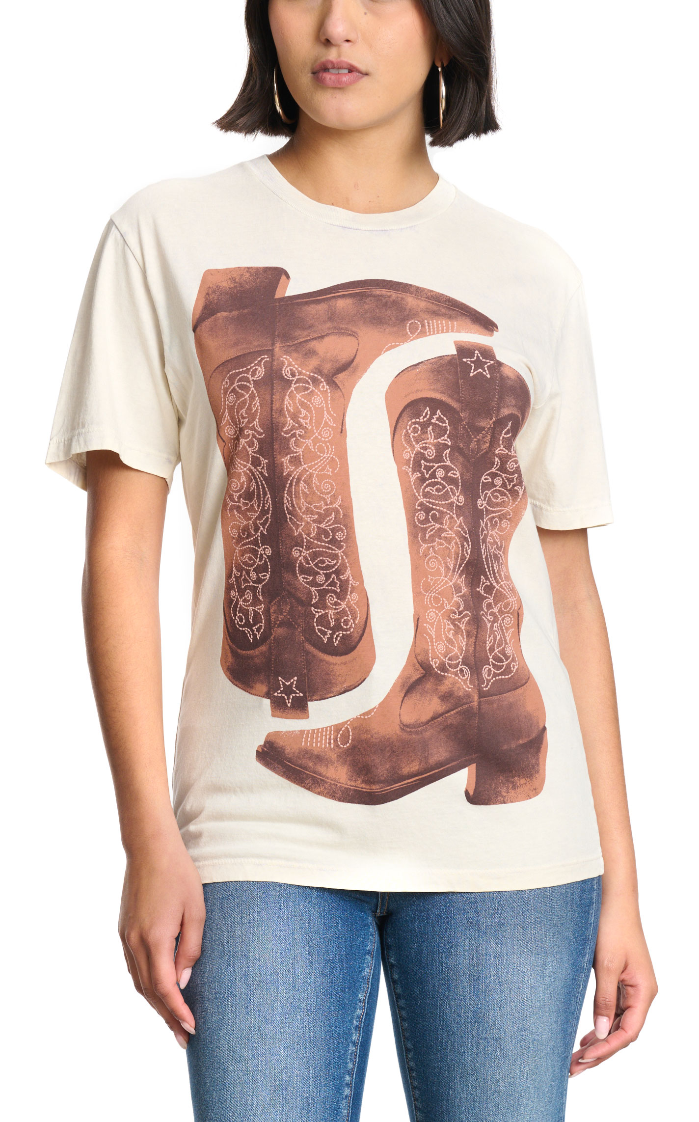 Rockin C Women's Cream & Cinnamon Boots T-Shirt - Image 1