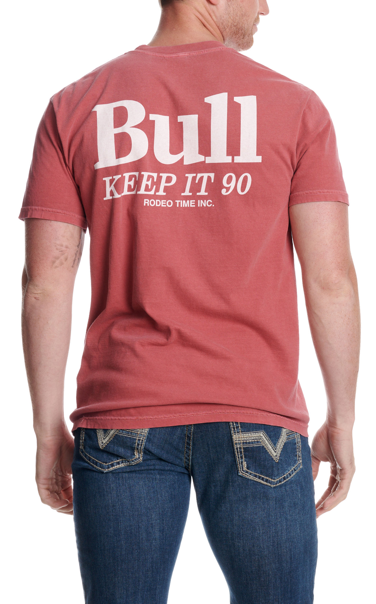 Rodeo Time Dale Brisby Men's Light Red Bull Bid Pocket Graphic T-Shirt - Image 1