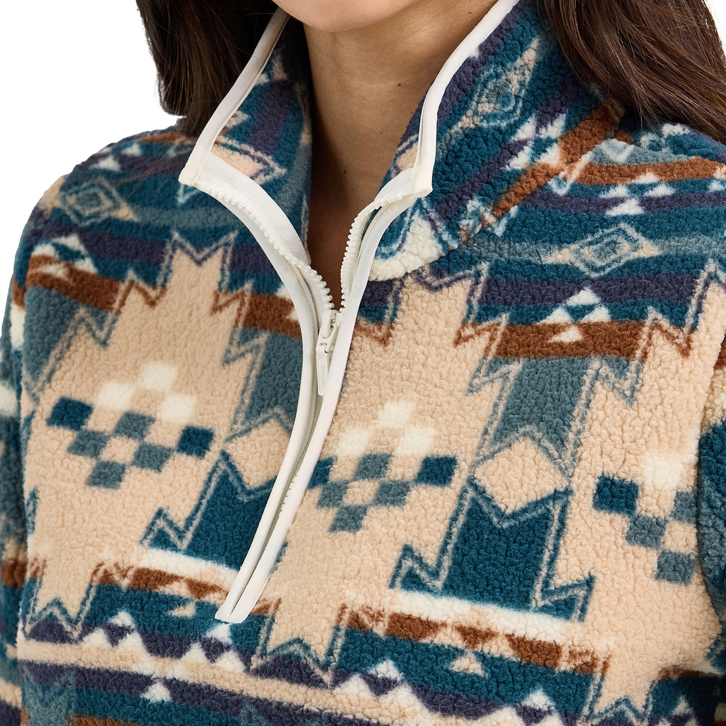 Wrangler Retro Women's Dusty Blue Aztec Print Sherpa Pullover - Image 1