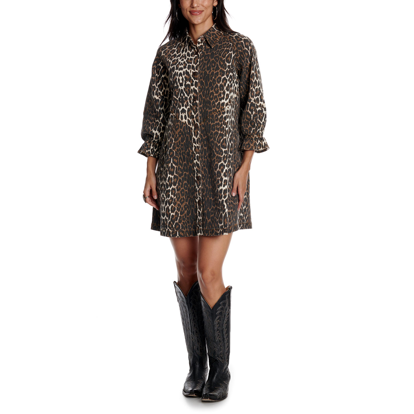 Blue B Women's Brown Leopard Print Button Front Dress - Image 1