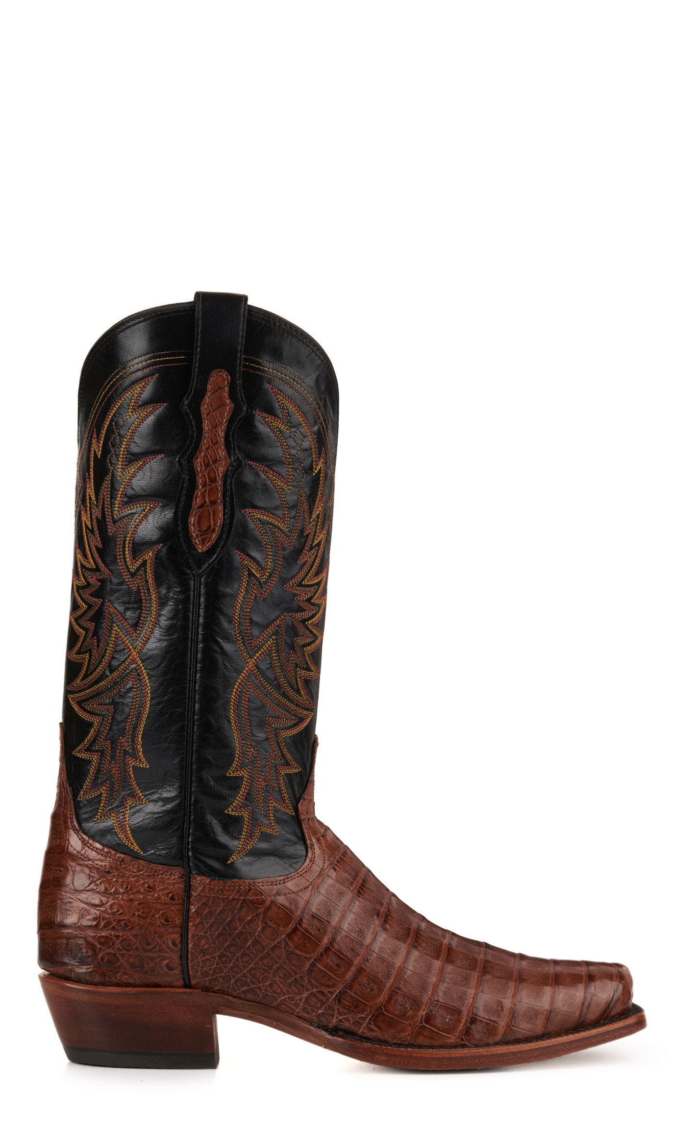 Tony Lama Men's Black and Brown Caiman Belly Punchy Square Toe Exotic Cowboy Boots - Cavender's Exclusive - Image 1