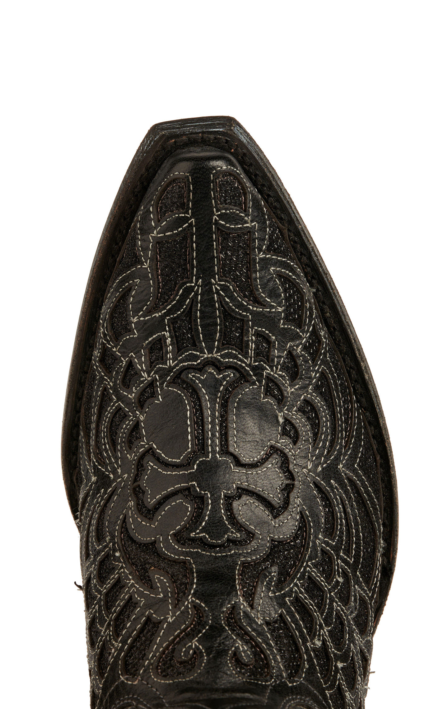 Cavender’s Women’s Leather Black with Black Cross Sparkle Inlay Snip Toe Cowboy Boots  - Image 1