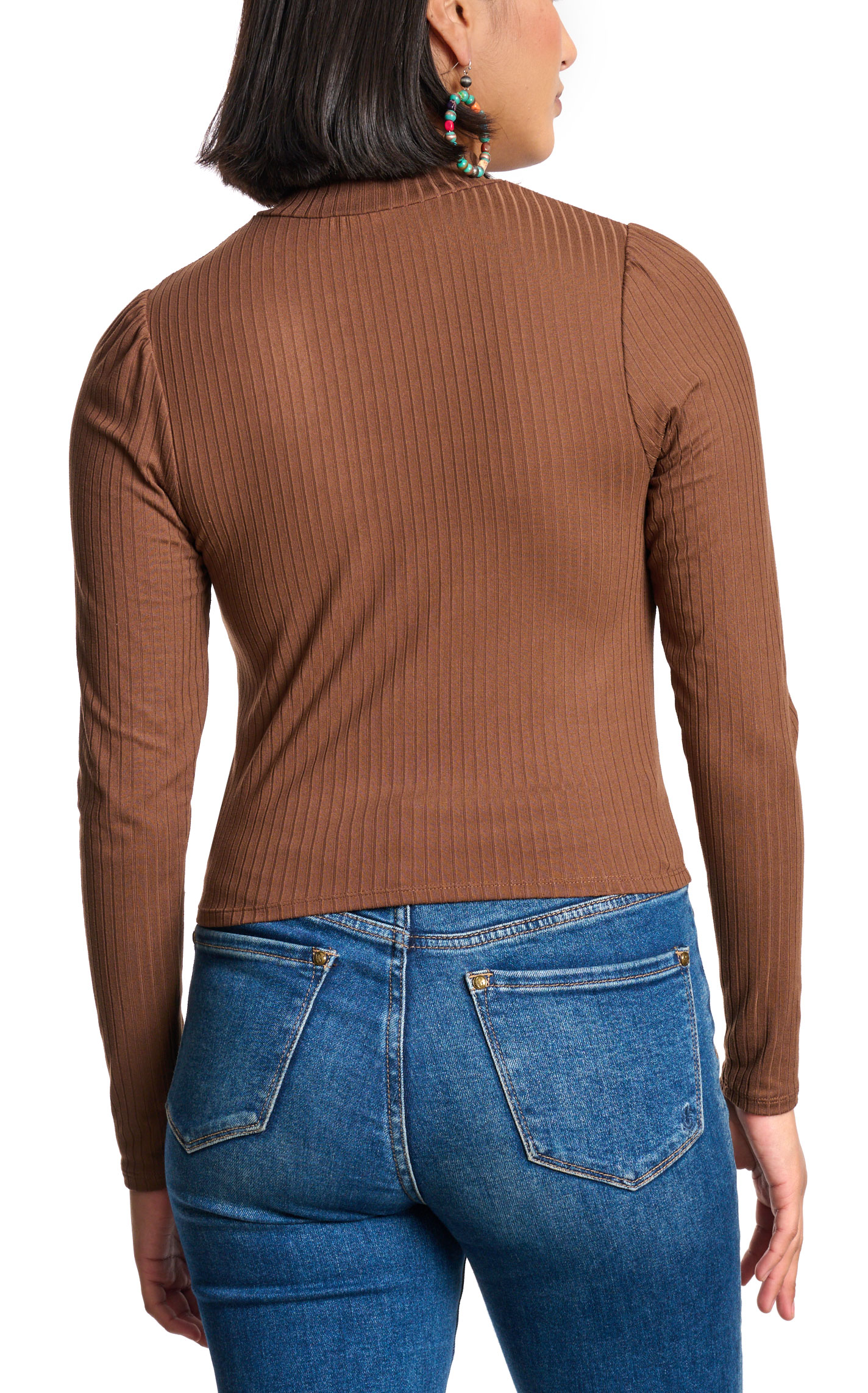 Moa Moa Women's Chocolate Ribbed Twist Front Top - Image 1