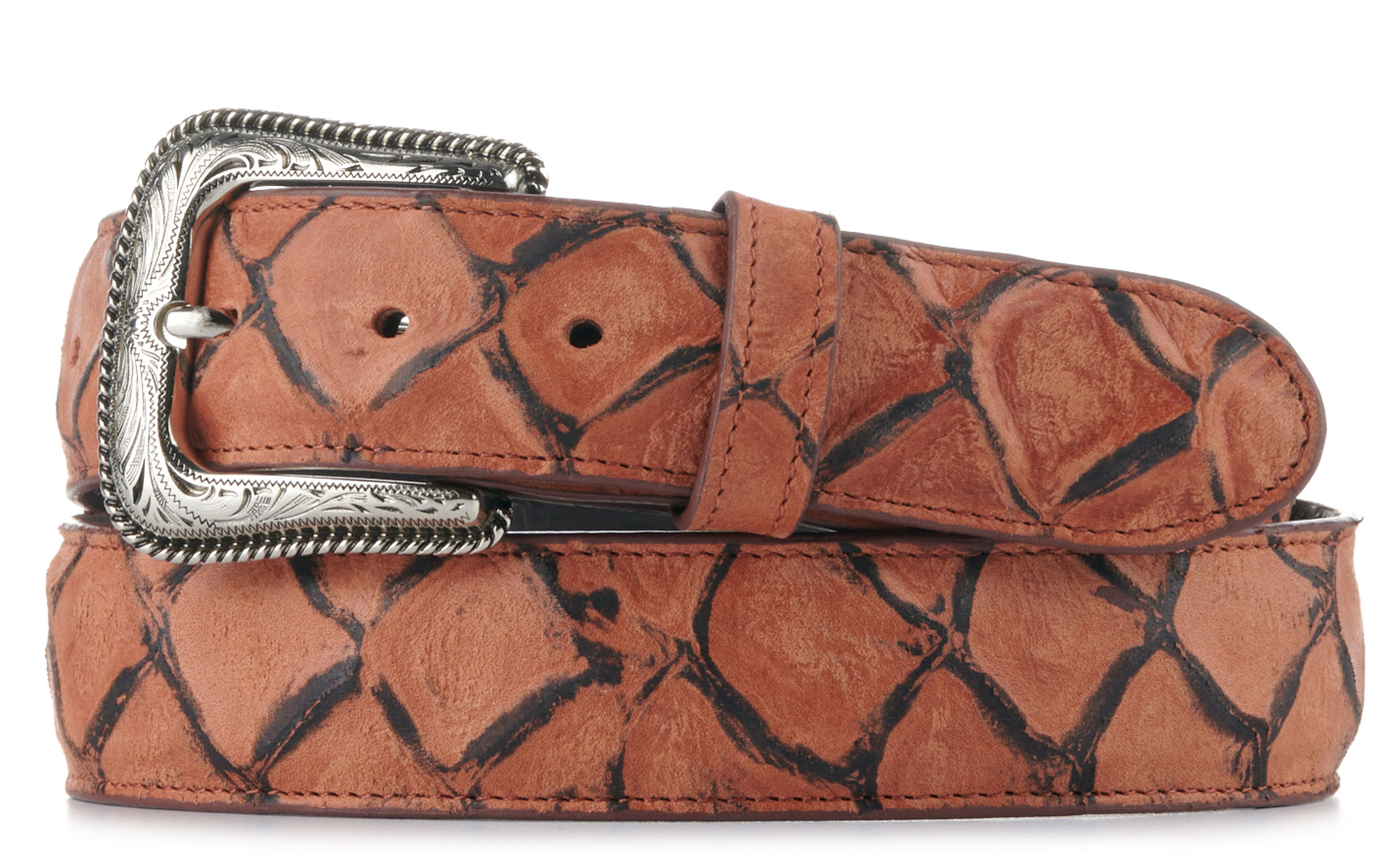 Cavender's Men's Peanut Brittle Pirarucu Print Western Belt - Image 1