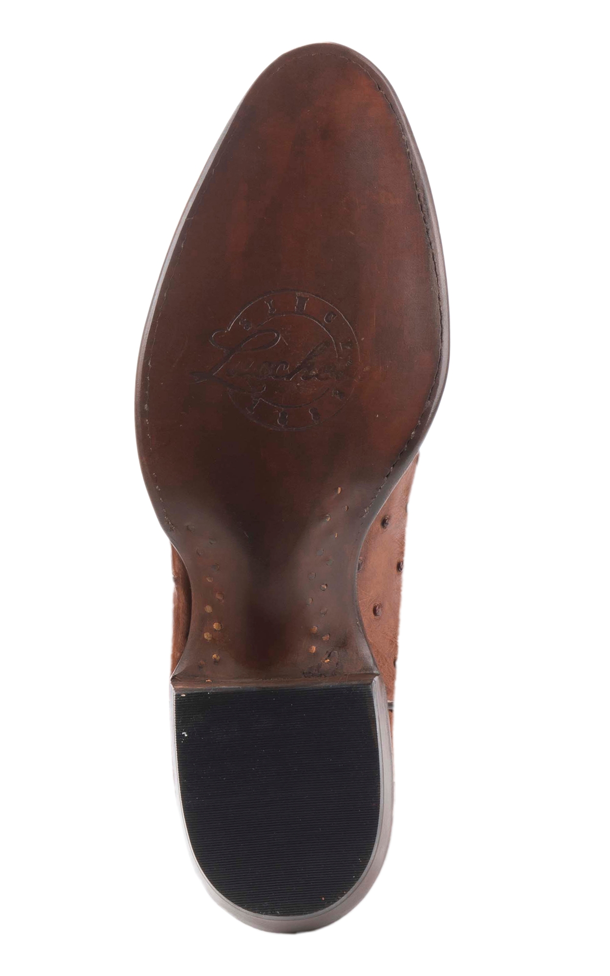 Lucchese Men's Barnwood Tan and Brown Full Quill Ostrich R-Toe Exotic Cowboy Boots - Image 1