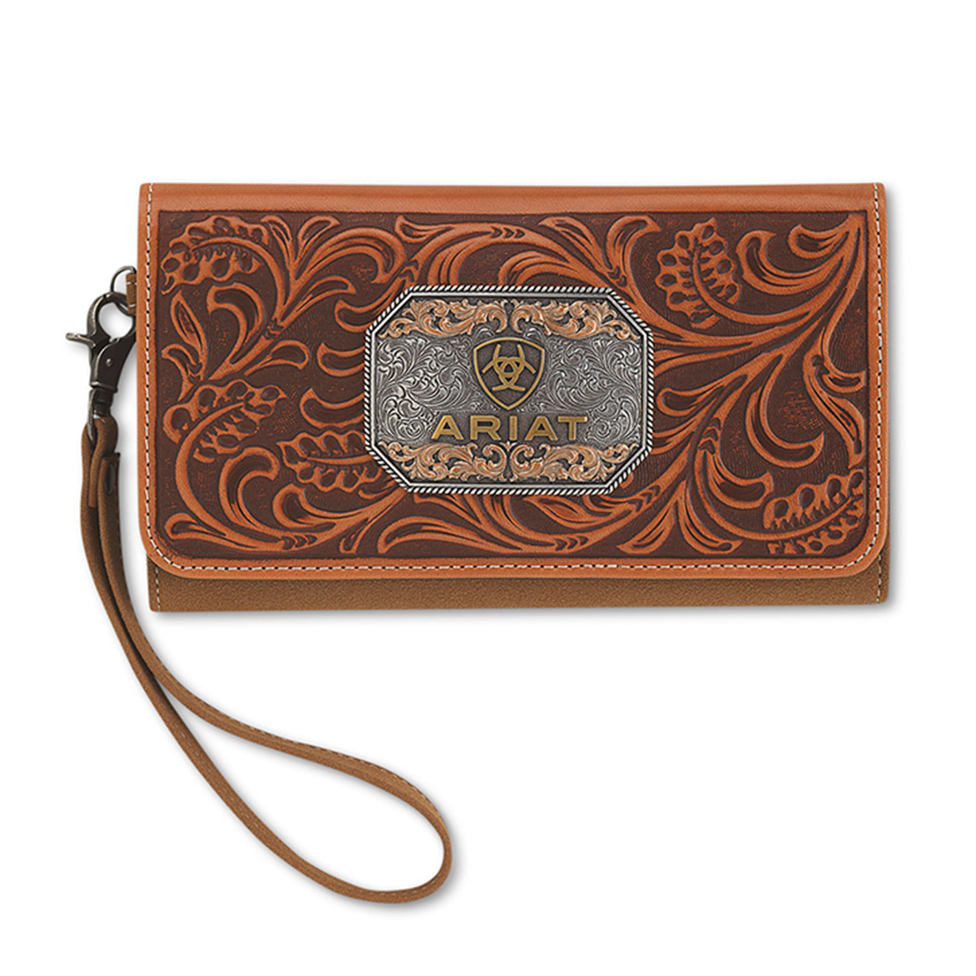 Ariat Evelyn Tan Scroll Embossed Wallet with Wristlet - Image 1