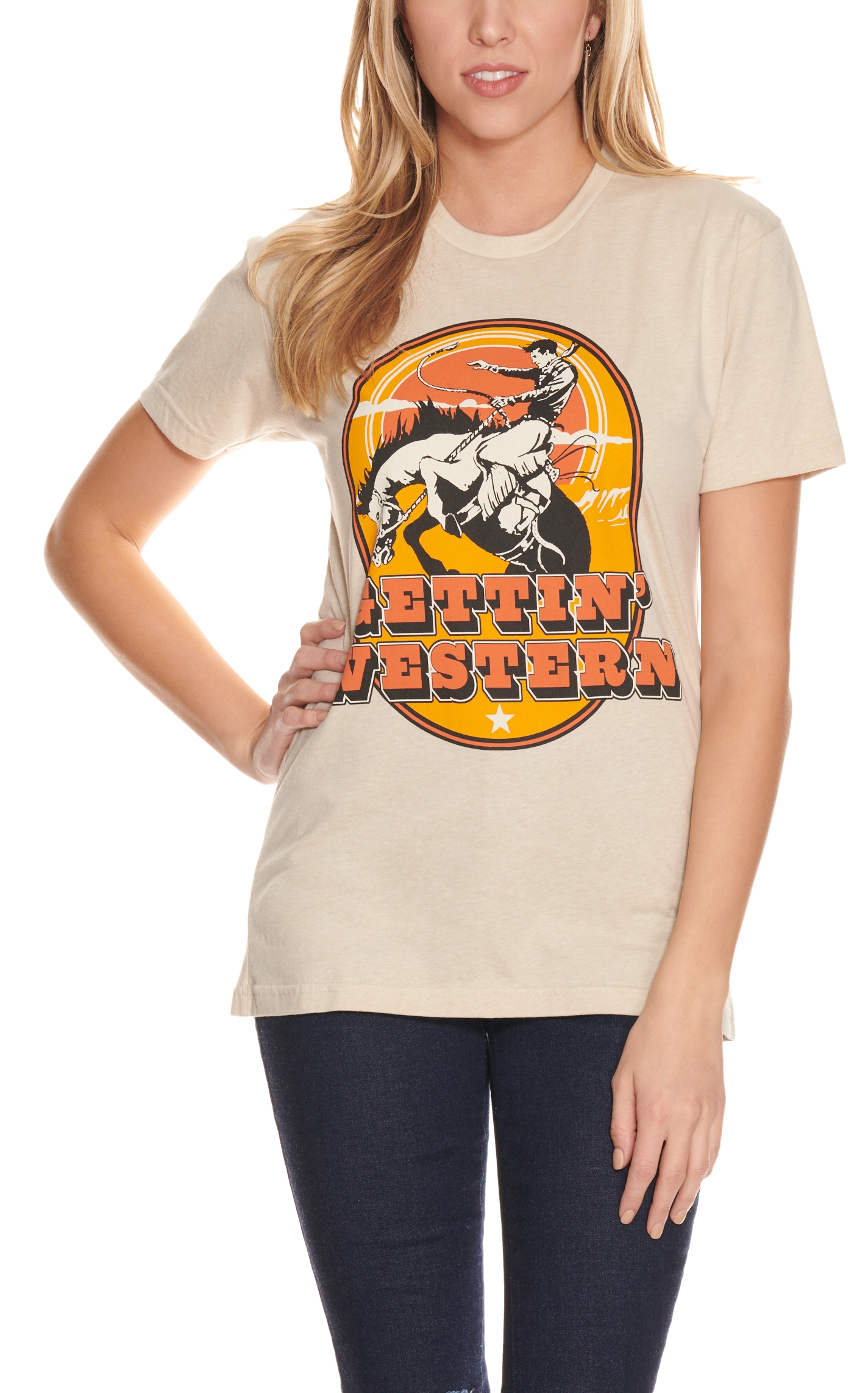 Rowdy Crowd Women's Tan Gettin' Western Short Sleeve T-Shirt - Image 1