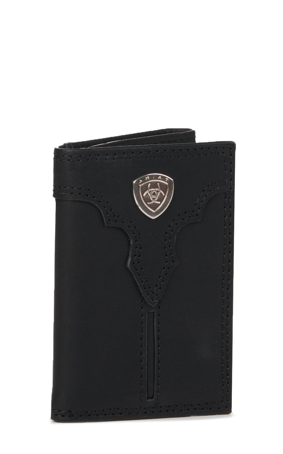 Ariat Men's Black Center Seam Leather Tri-Fold Wallet - Image 1