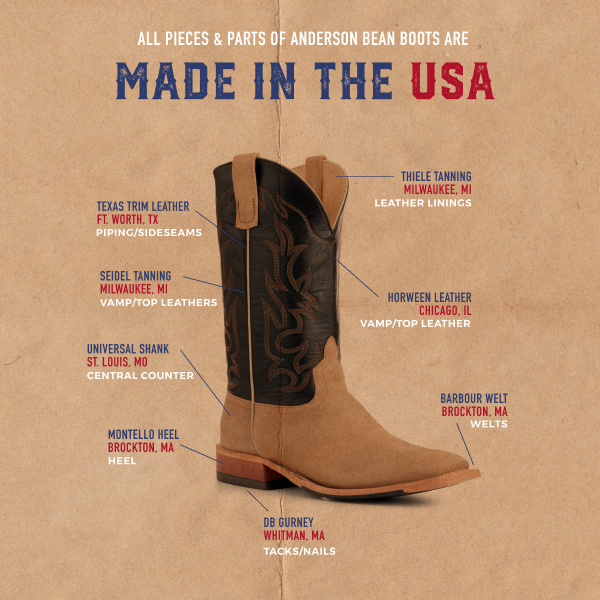 Anderson Bean Men's Tan Crazy Horse Roughout and Black Hybrid Wide Square Toe Cowboy Boots - Image 1