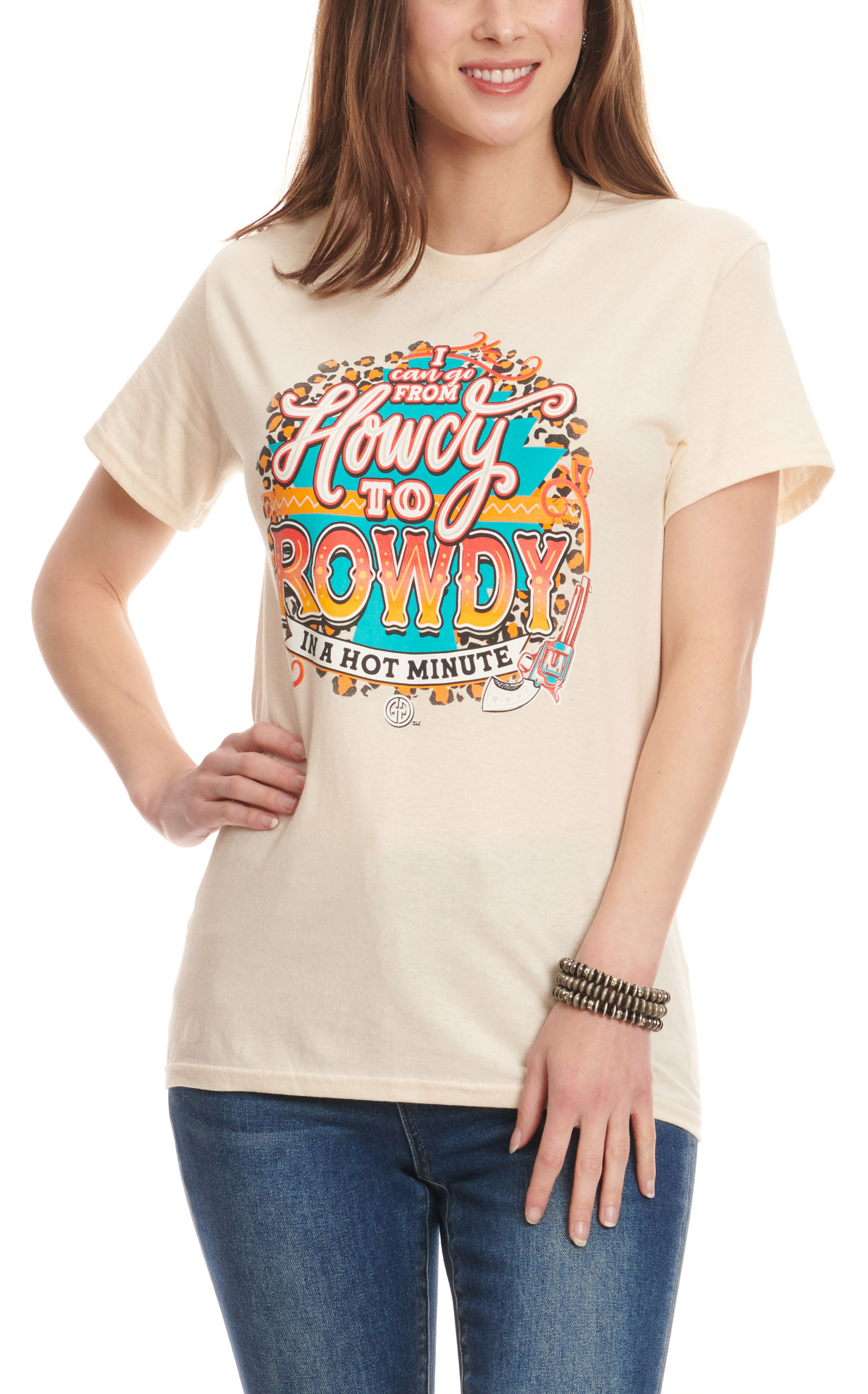 Girlie Girl Originals Women's Natural Sand Howdy To Rowdy Graphic Short Sleeve T-Shirt - Image 1