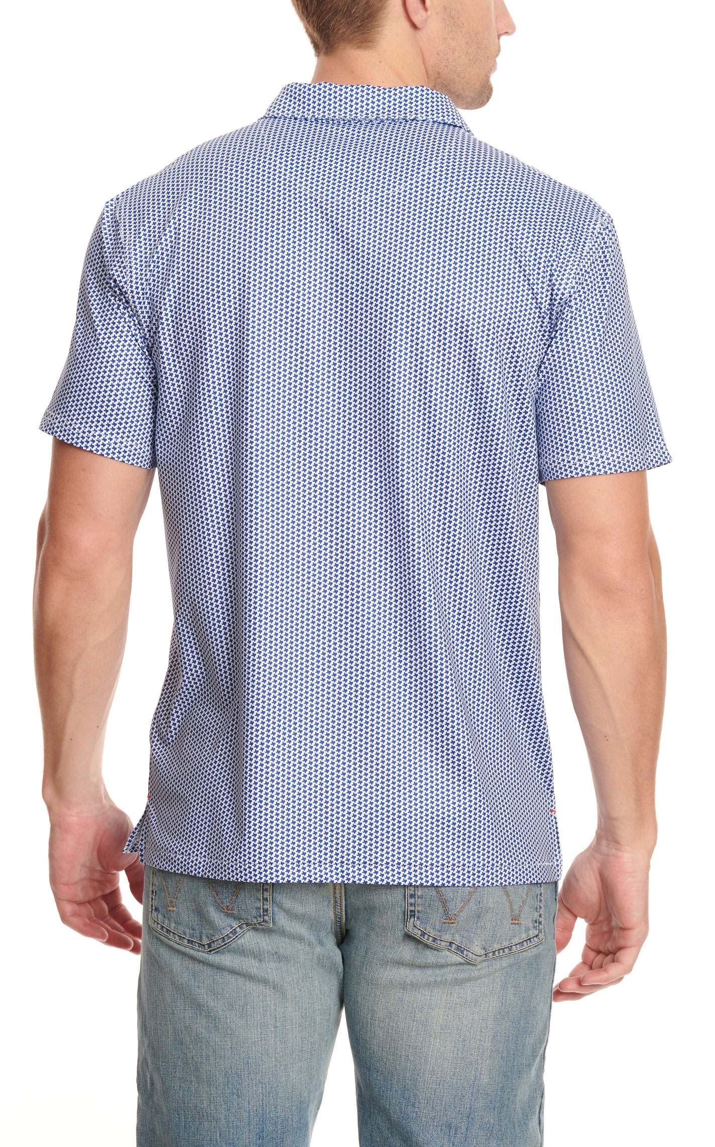 Rafter C Men's ProFlex45 Royal Blue Texas Geo Print Short Sleeve Snap Polo Shirt - Image 1