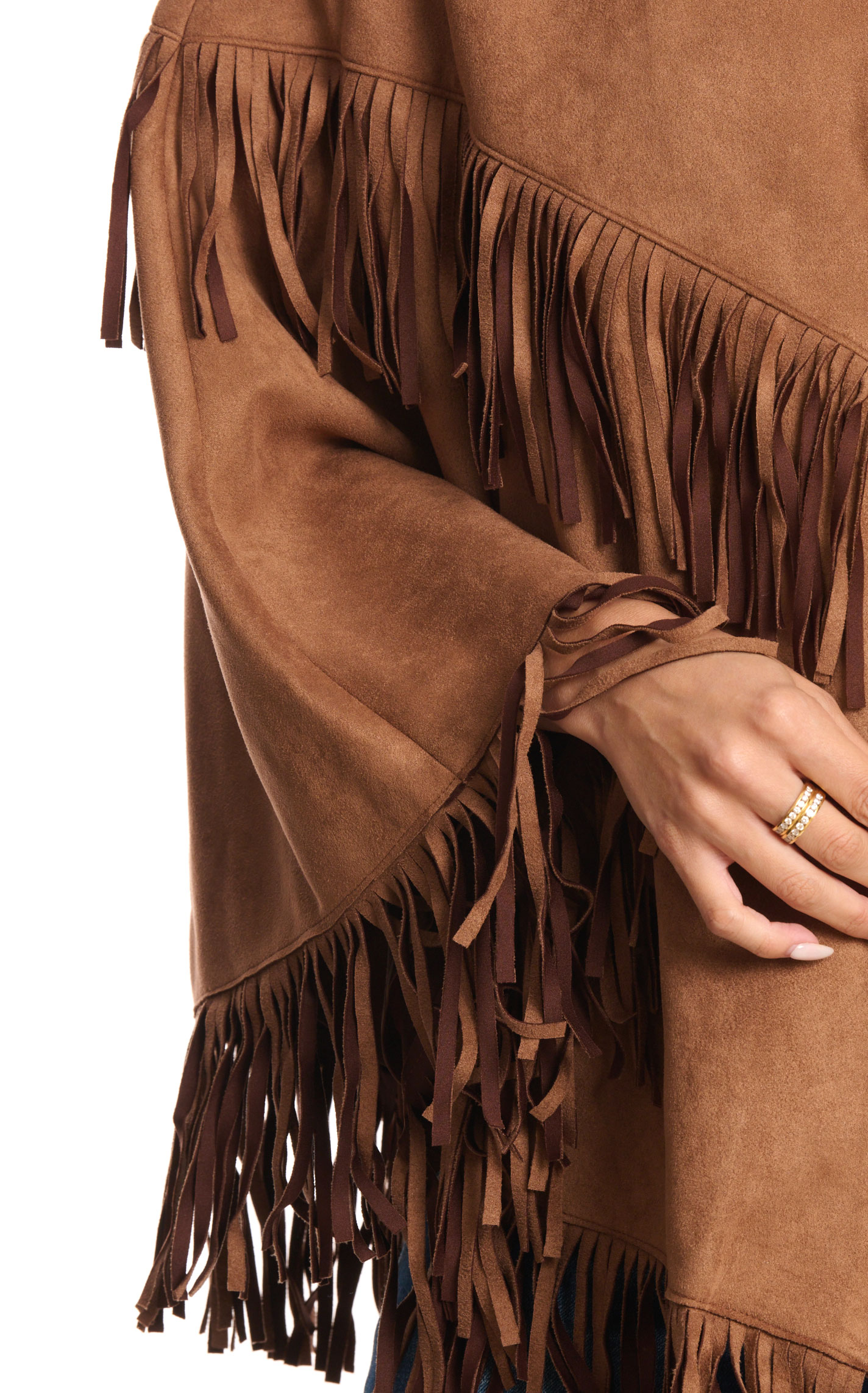 Rockin C Women's Chocolate Fringed Faux Suede Poncho Style Jacket - Image 1