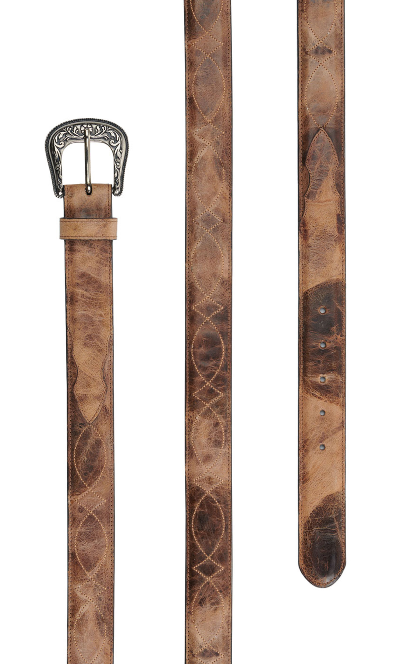 Cavender's Women's Tan with Fancy Stitch Leather Belt - Image 1