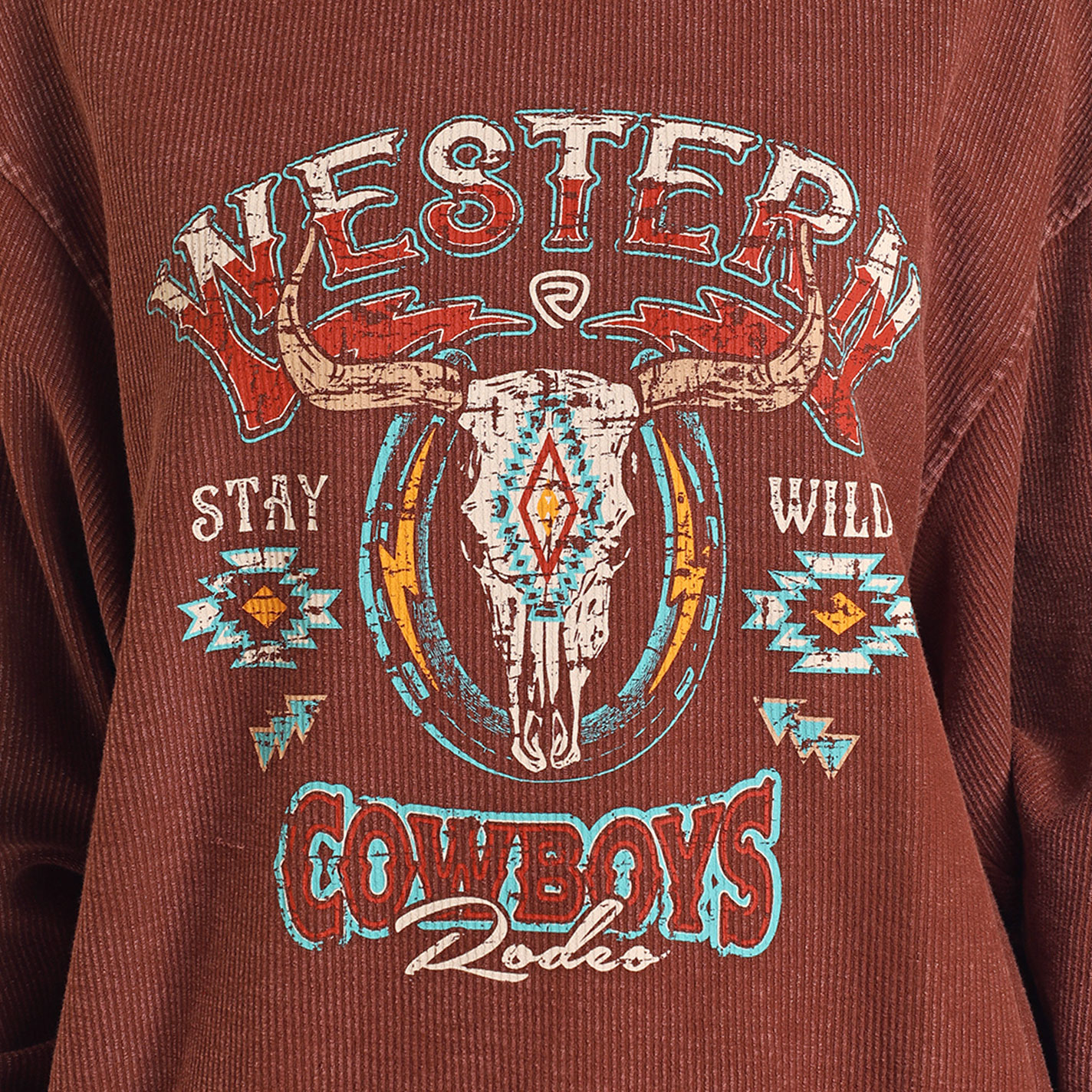Rock & Roll Denim Women's Chocolate Thermal Aztec Skull Pullover - Image 1