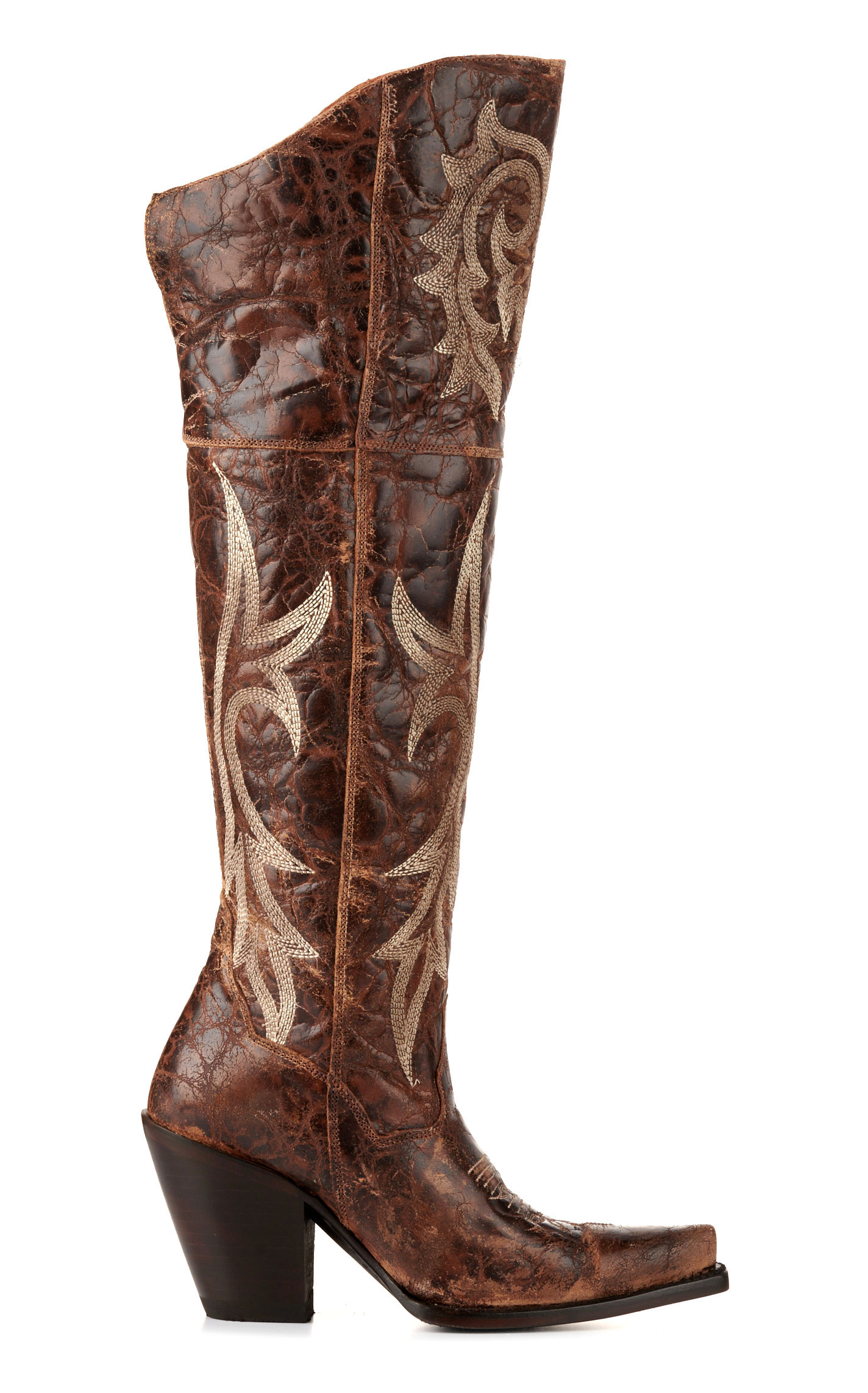 Dan Post Women's Jilted Distressed Brown Snip Toe Tall Cowboy Boots - Image 1