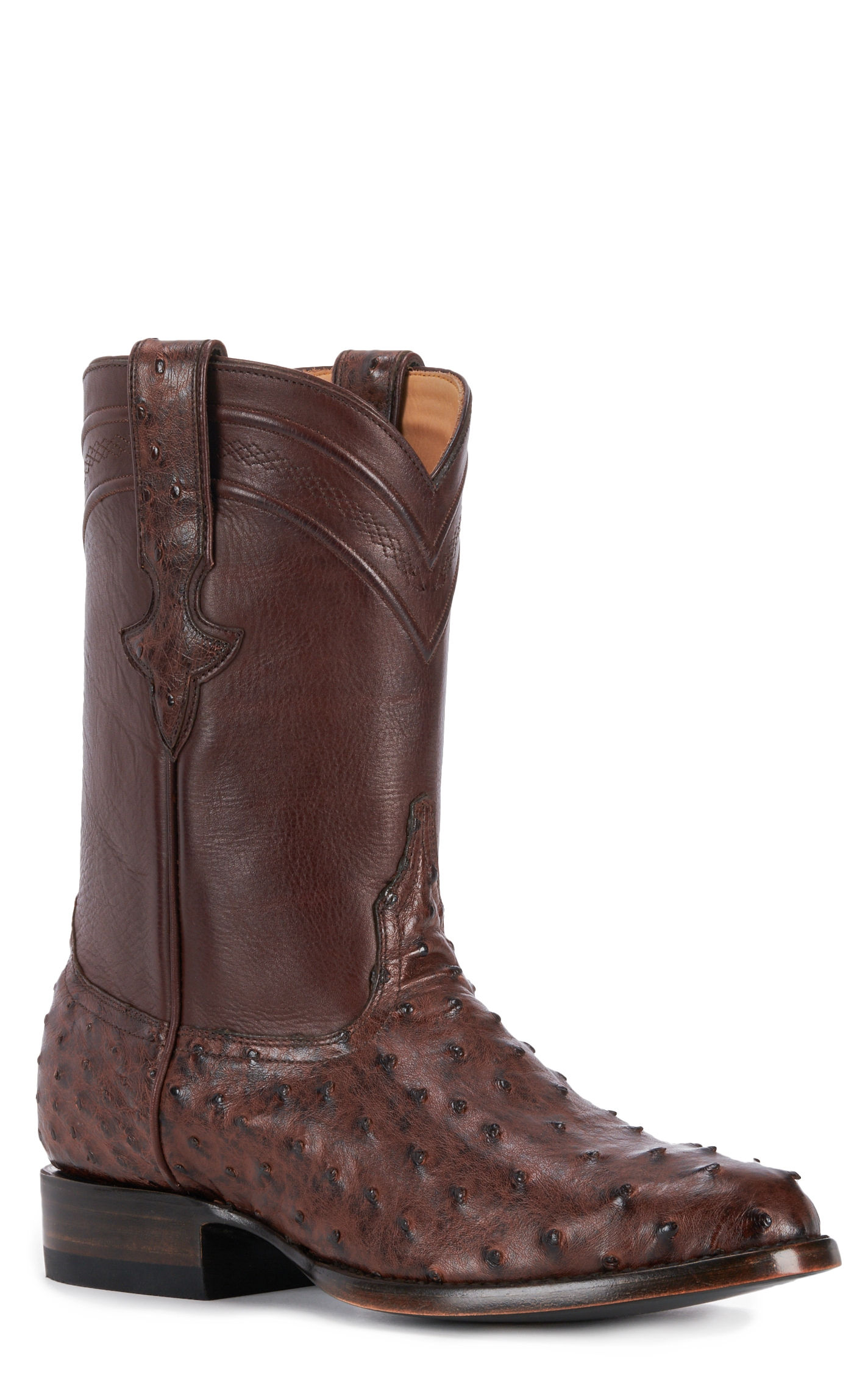 JRC & Sons Men's Miguel Full Quill Ostrich Round Toe Exotic Roper Boot in Tobacco - Image 1