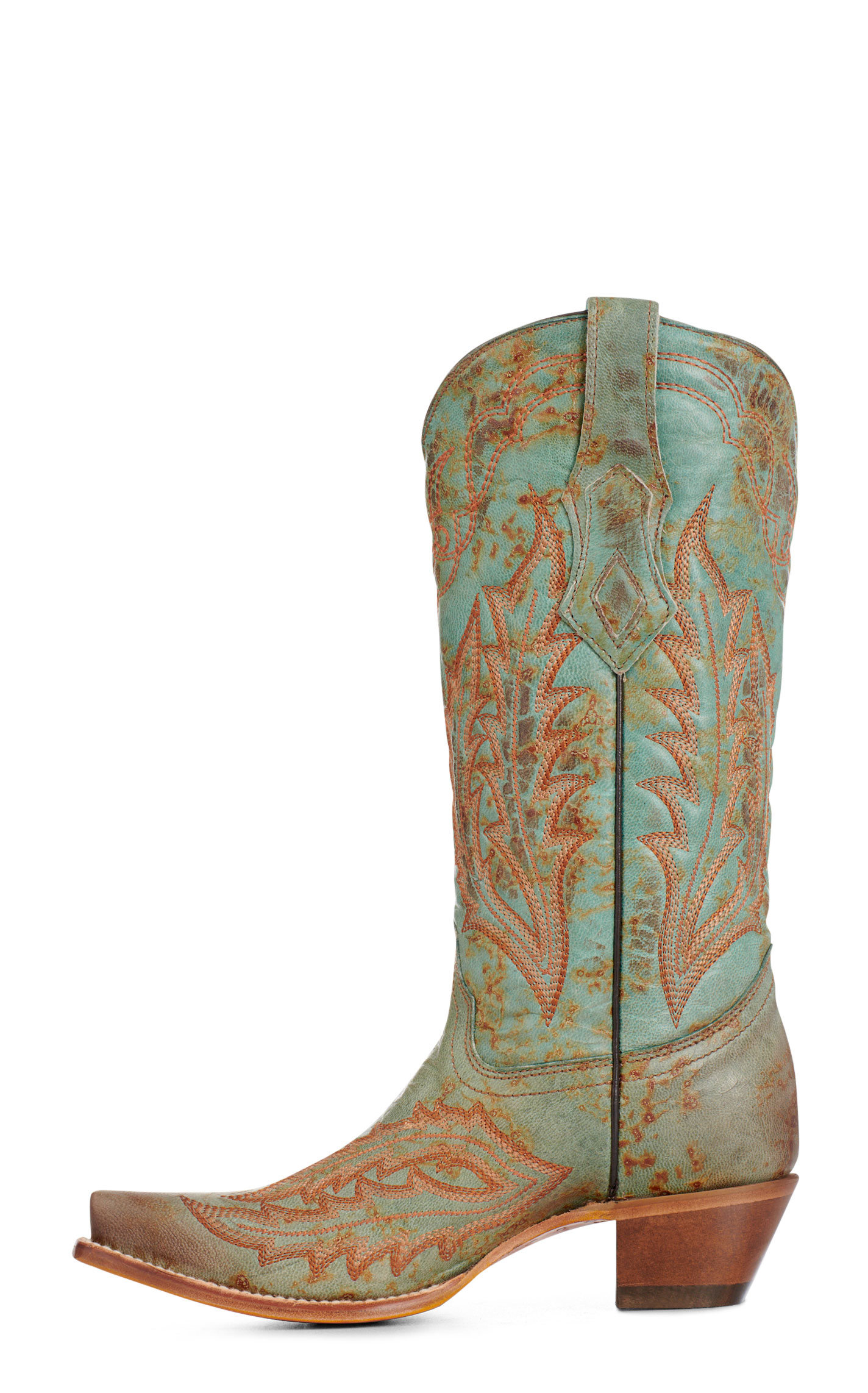 Corral Women's Marbled Turquoise & Rust Stitched Snip Toe Cowboy Boots - Image 1