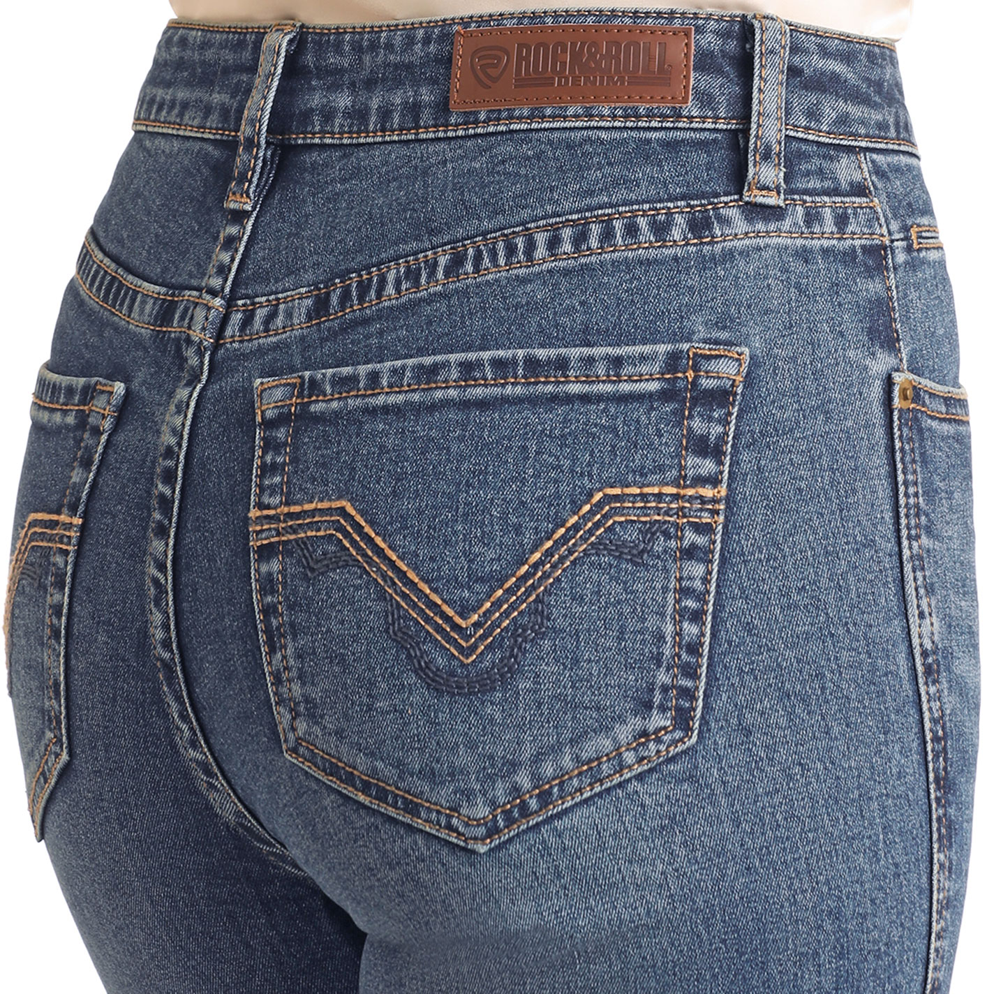 Rock & Roll Denim Women's Medium Wash Embroidered Pocket Trouser Jeans - Image 1
