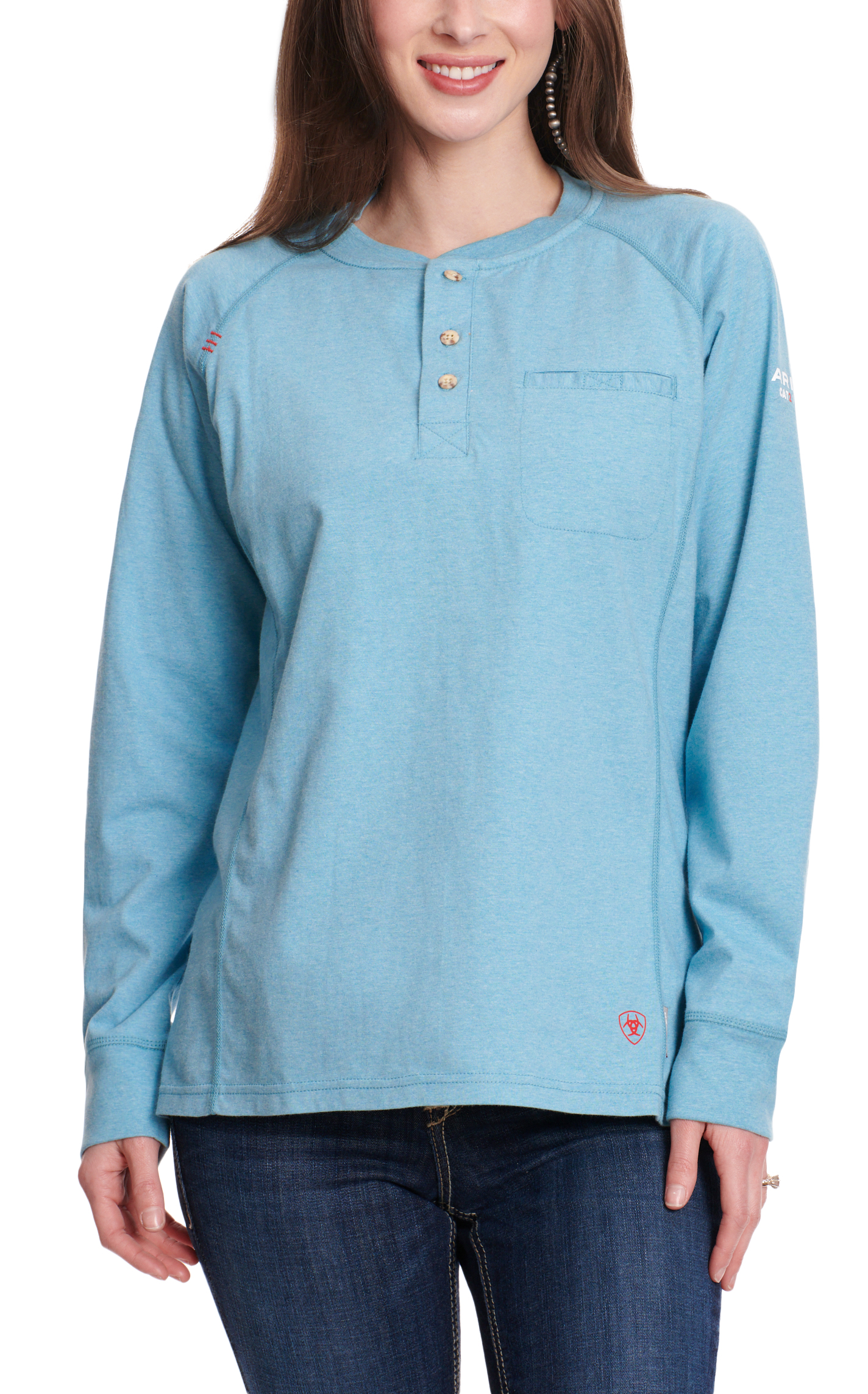 Ariat Women's Air Henley Space Dye Norse Blue Long Sleeve FR Work Shirt - Image 4