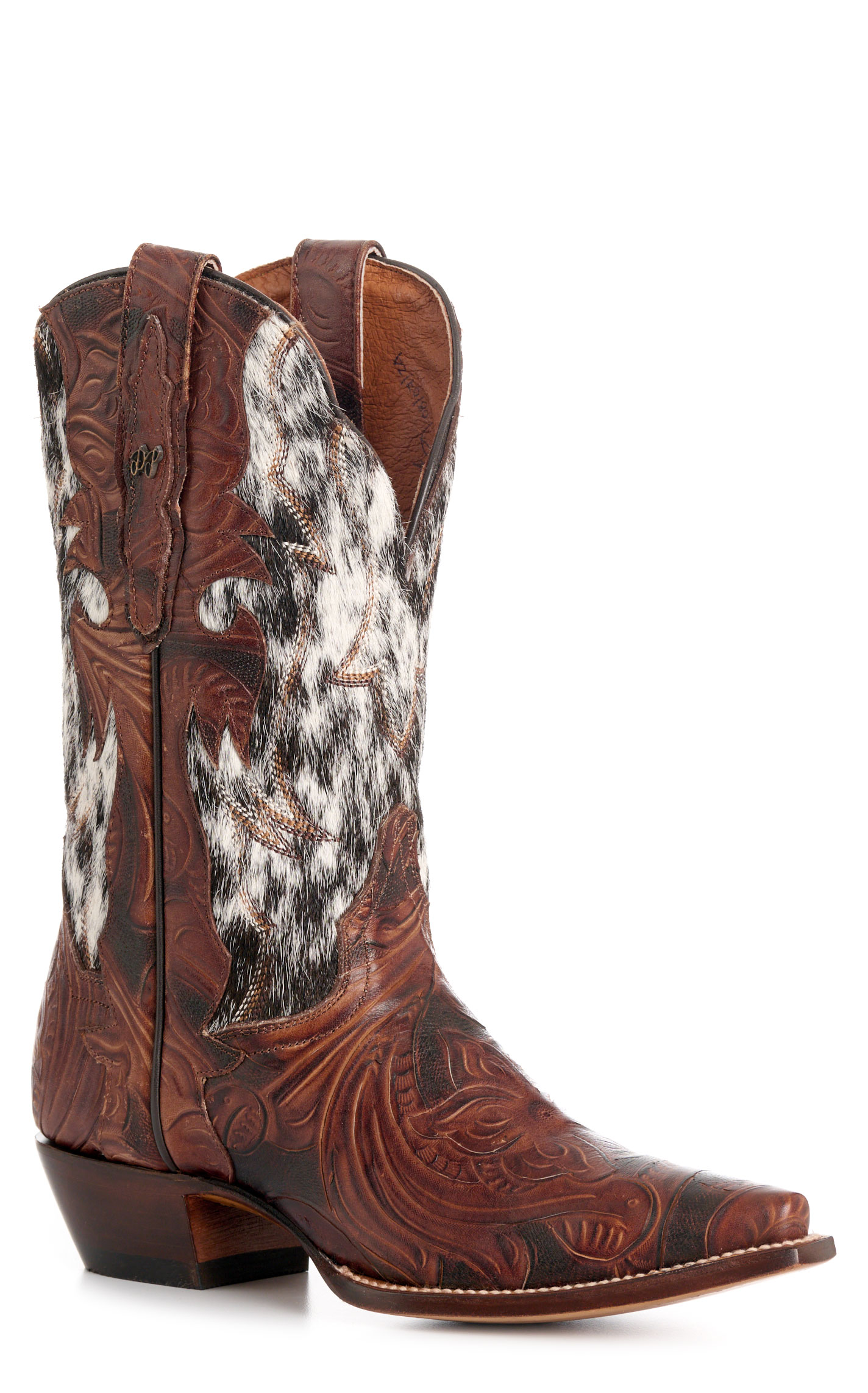 Dan Post Women’s Brown Andrinna Tooled Leather & Hair On Snip Toe Cowboy Boots - Image 1