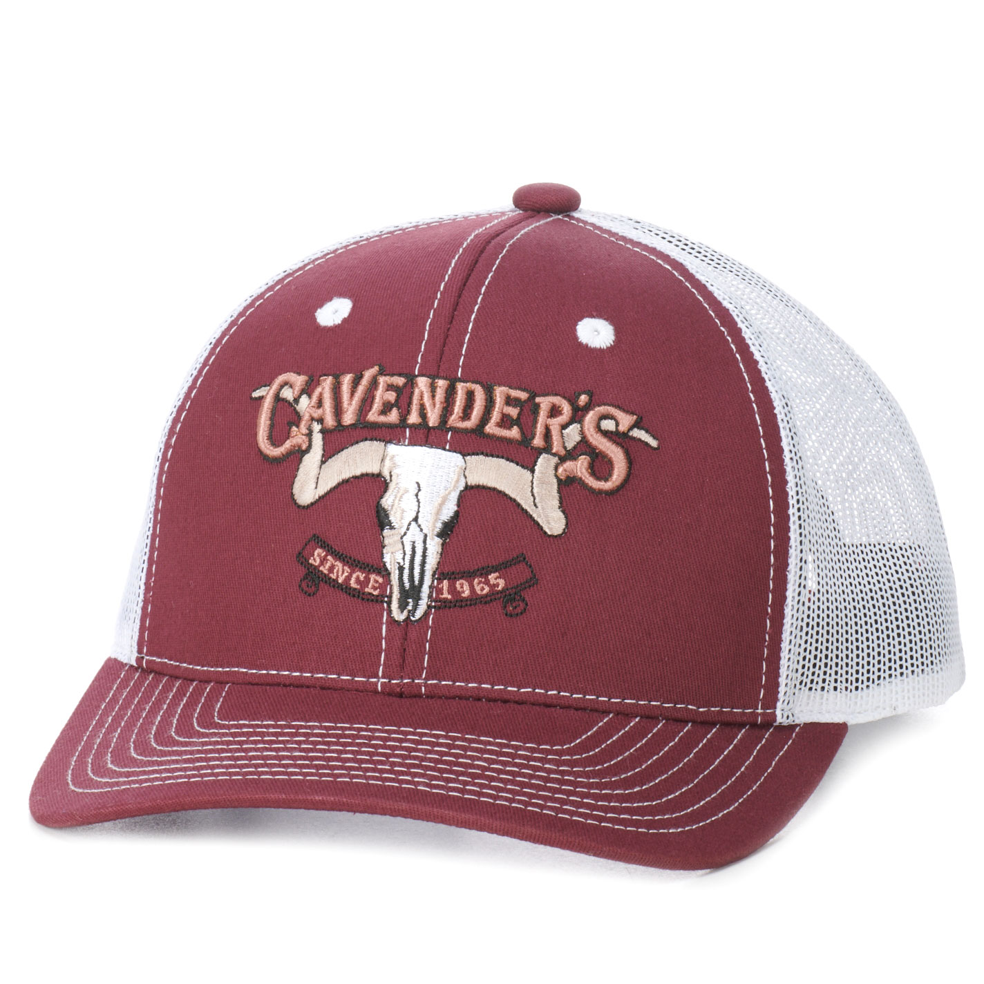 Cavender's Maroon and White with Skull Logo Snapback Cap - Image 1