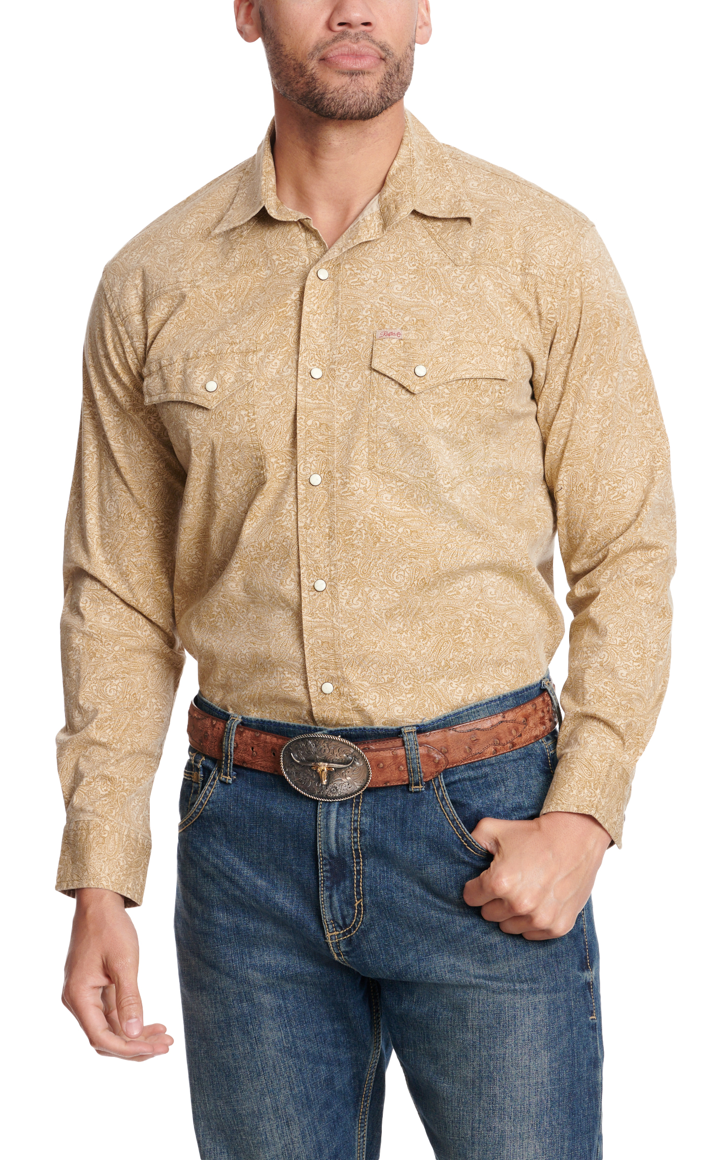 Rafter C Men's ProFlex45 Tan & Brown Paisley Long Sleeve Western Shirt - Image 1