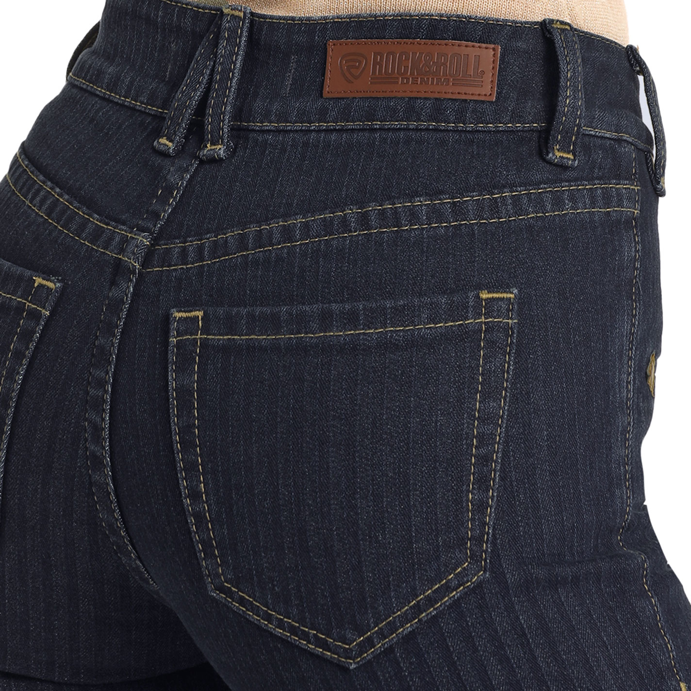 Rock & Roll Denim Women's Dark Wash Curved Arrow Pocket Trouser Leg Jeans - Image 1